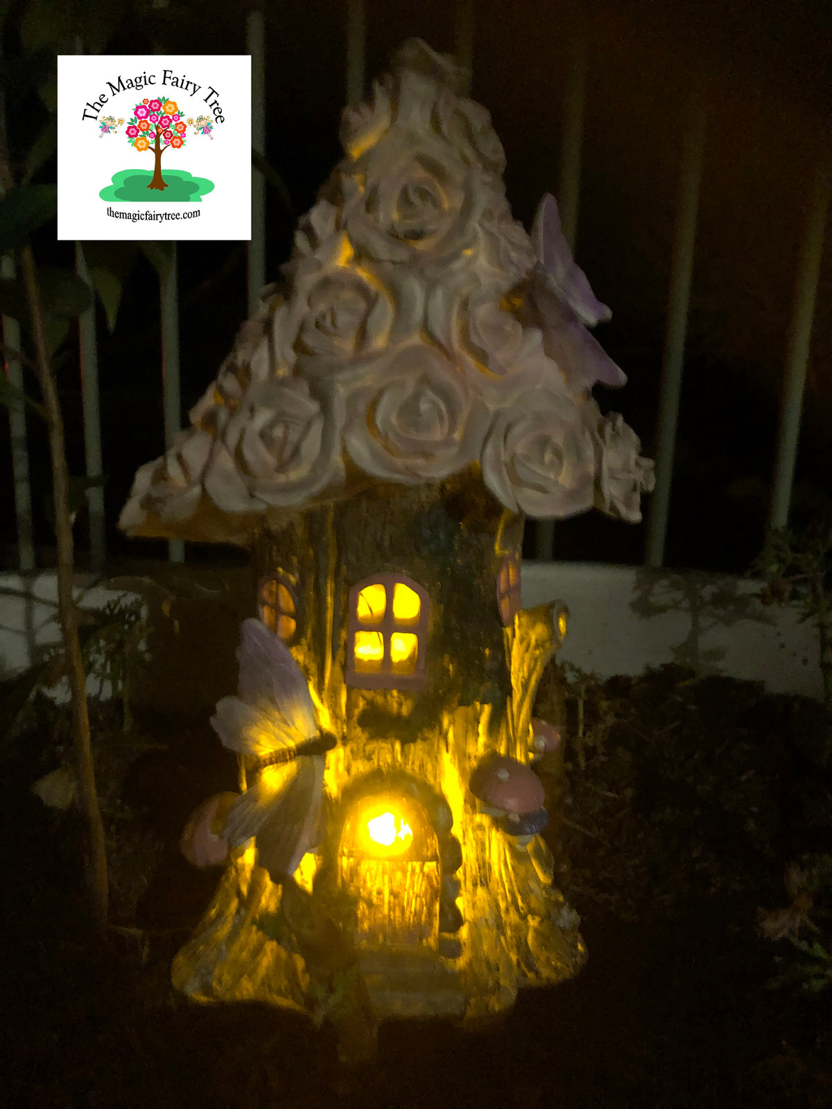 Solar powered rose flower fairy house image 4