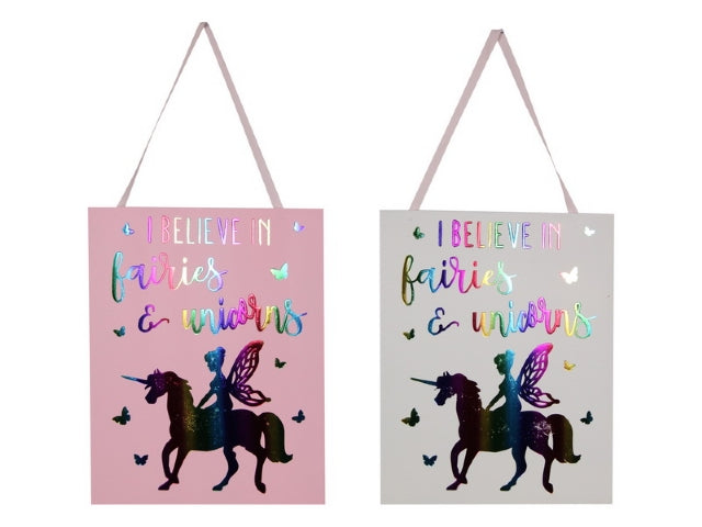 Children’s unicorn fairy wooden wall art picture image 1