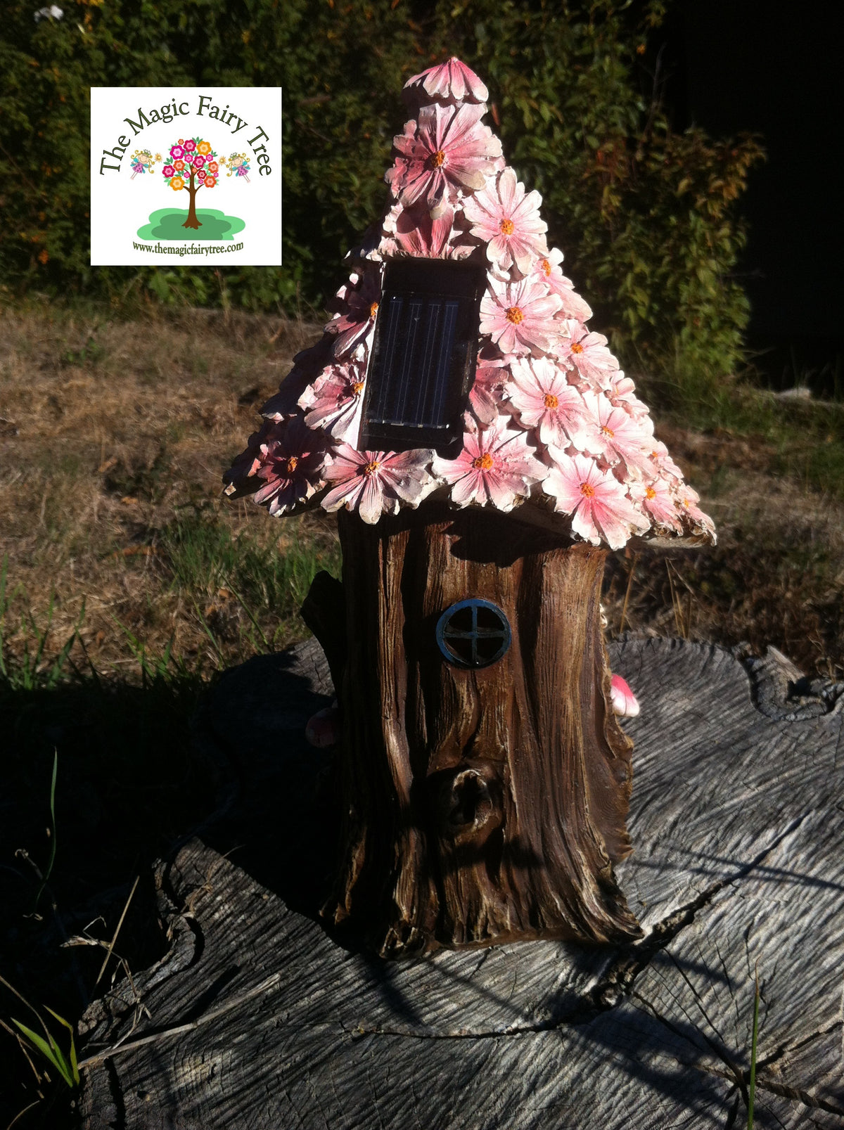 32cm solar powered pink flower fairy house image 1