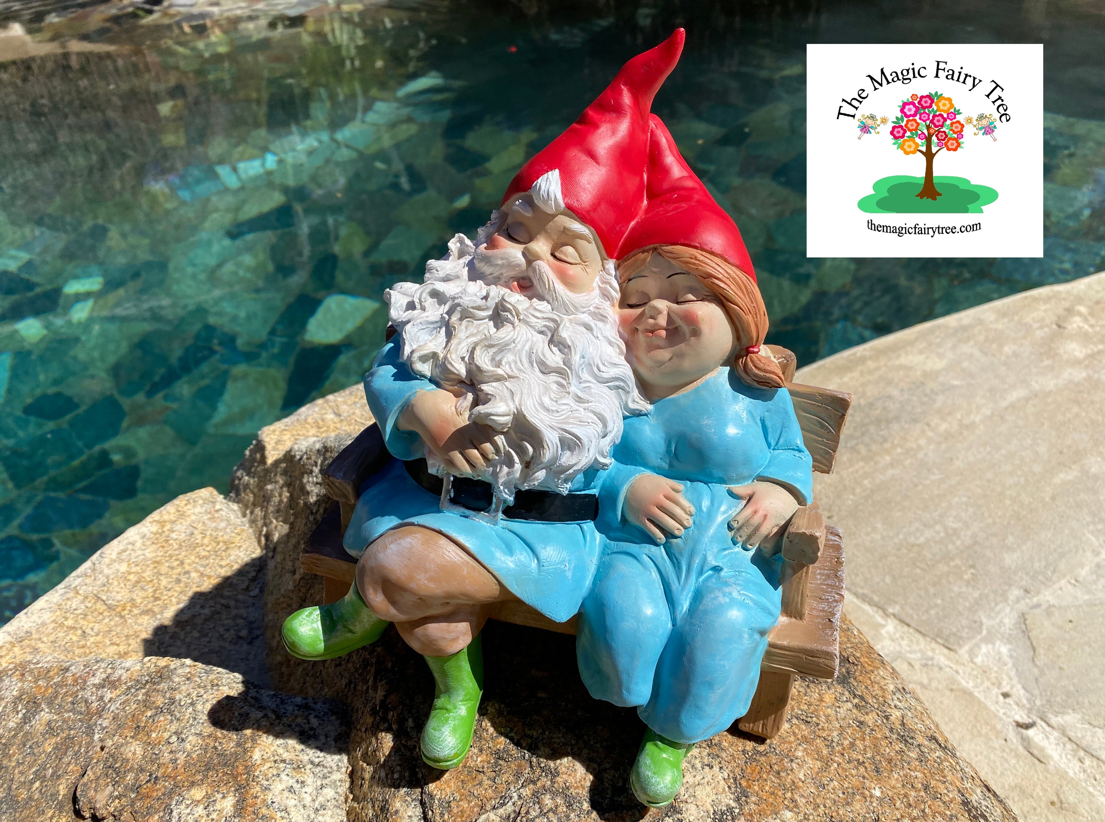 Mr and Mrs Gnome sitting on a bench image 2