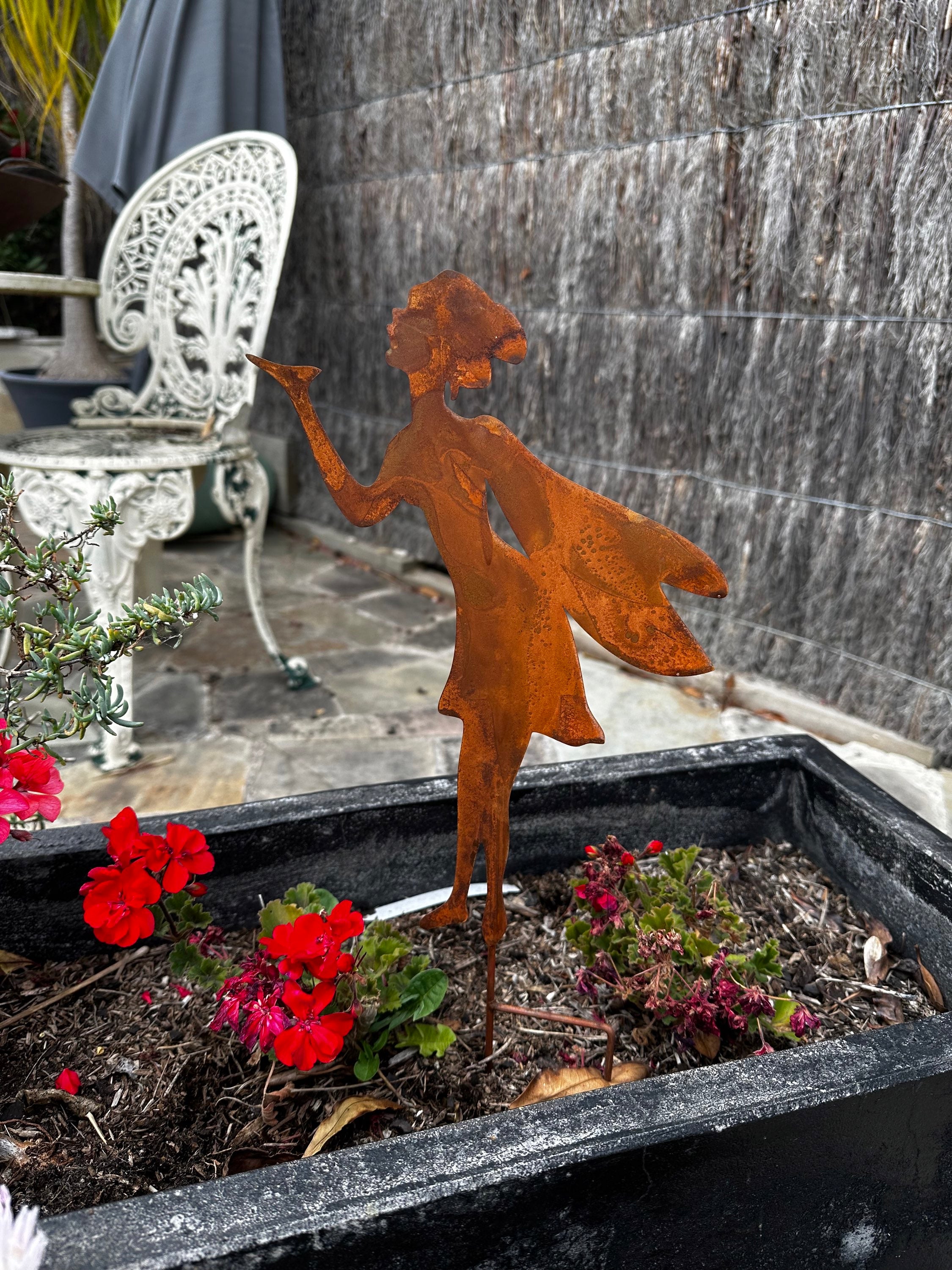Set of 4 Corten Rusty Metal Fairy Stakes image 1