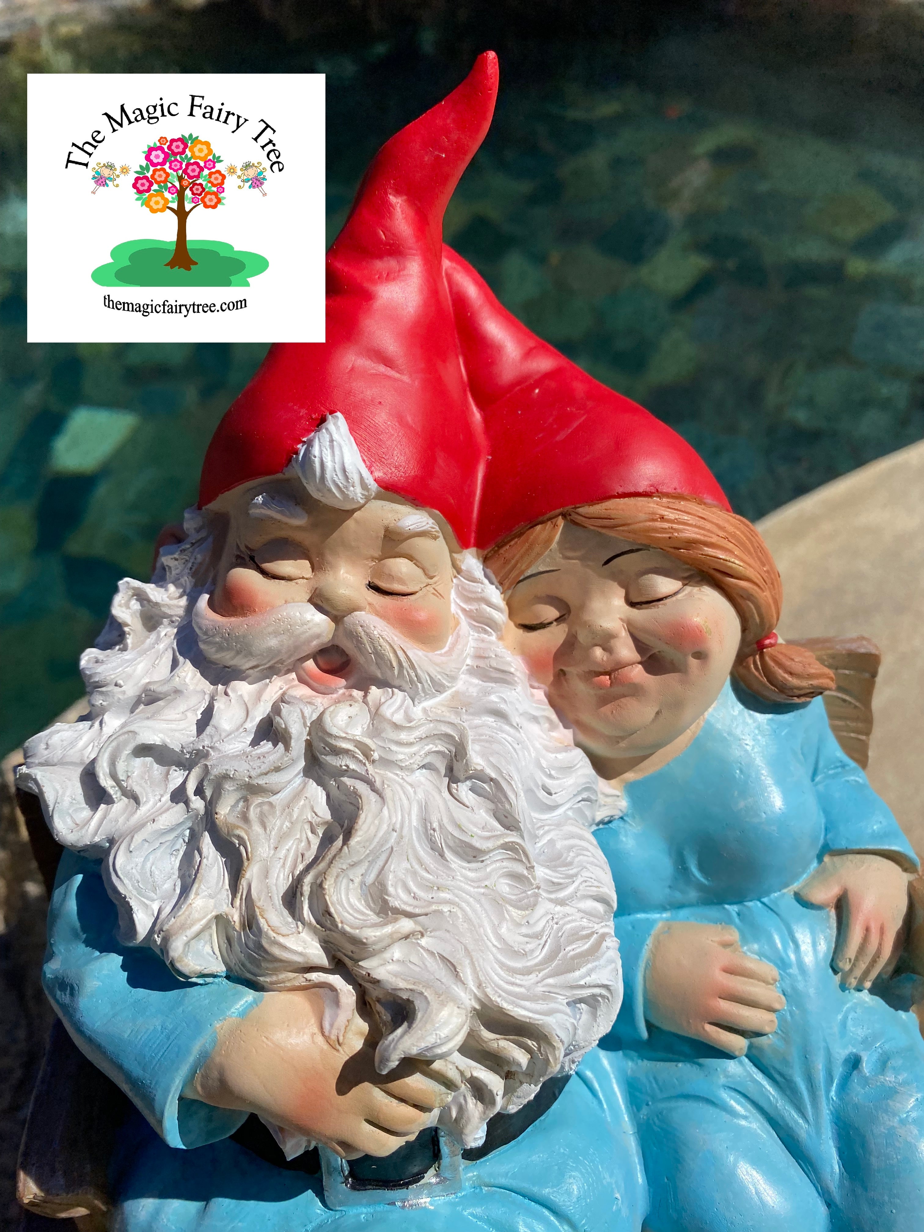 Mr and Mrs Gnome sitting on a bench image 4