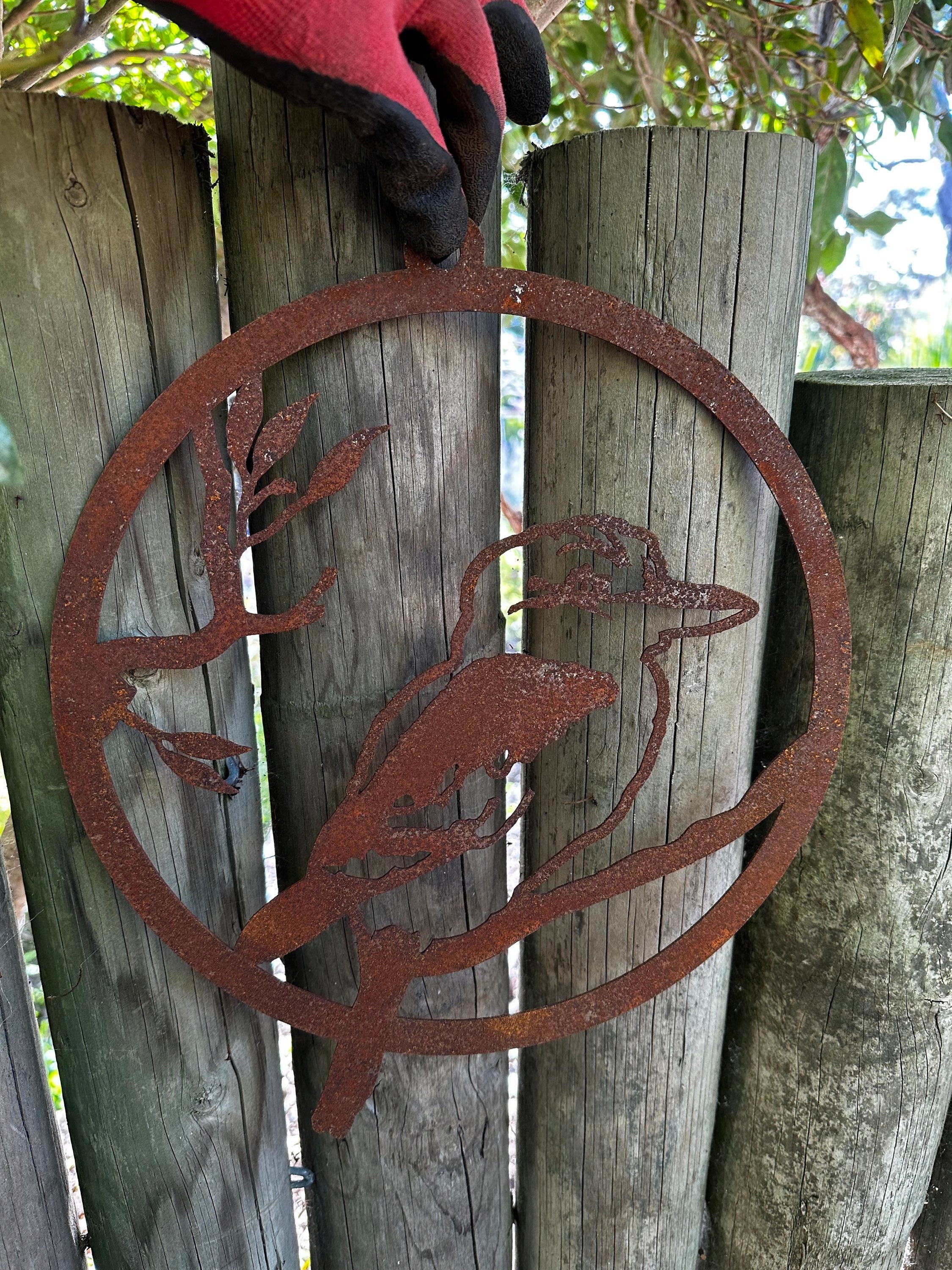 Kookaburra in corten ring wall art decor image 0