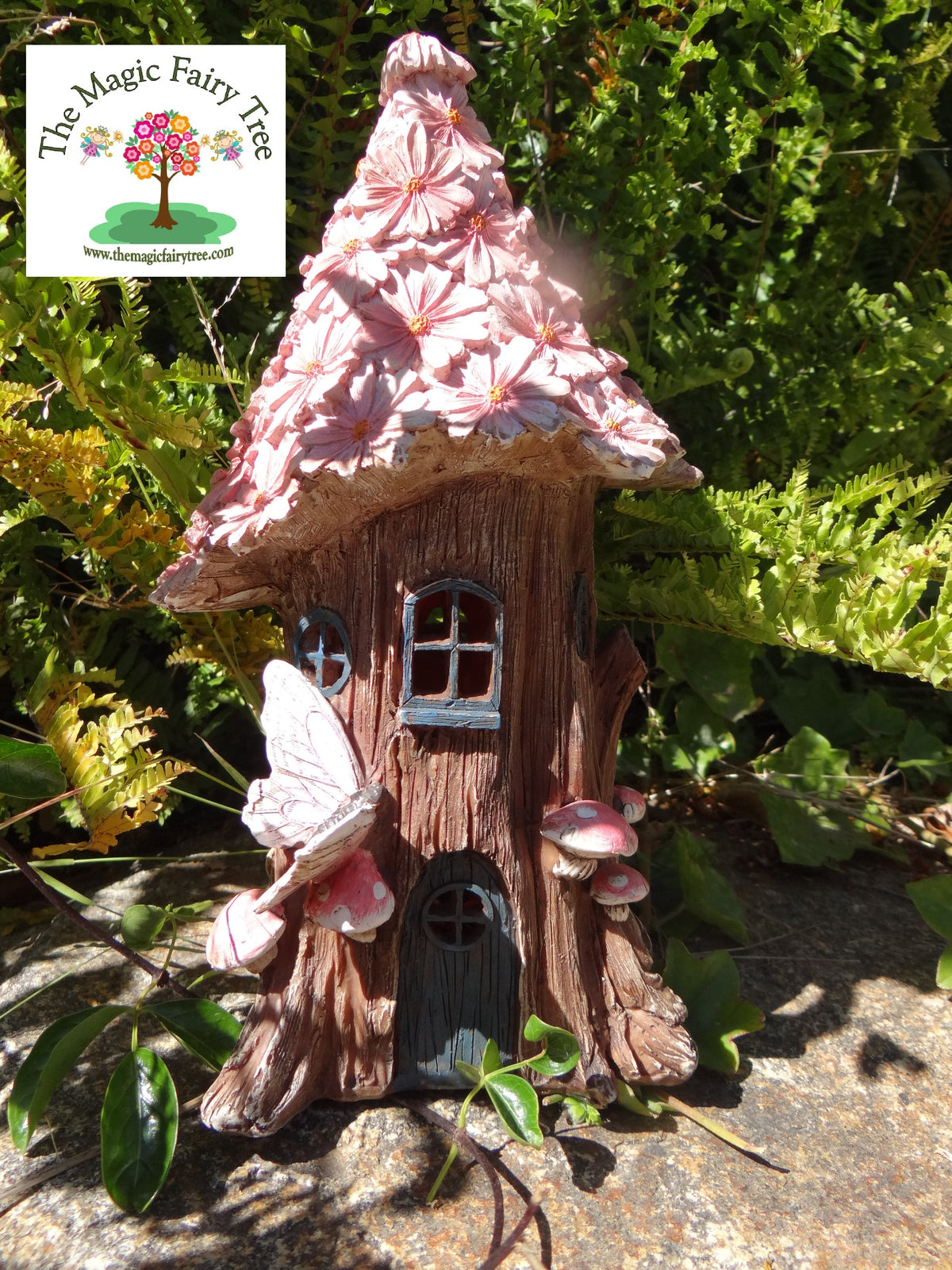 32cm solar powered pink flower fairy house image 0