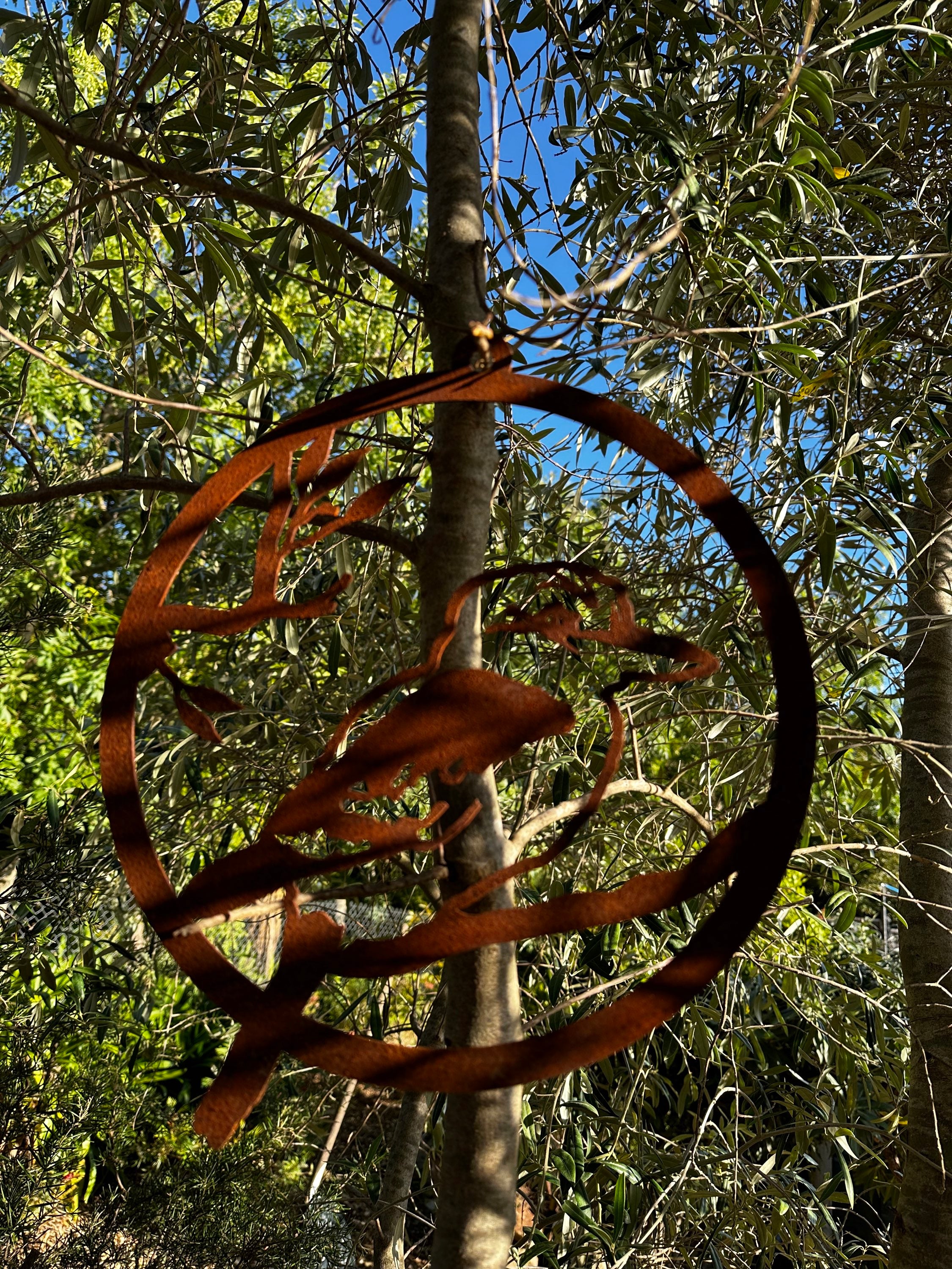 Kookaburra in corten ring wall art decor image 2