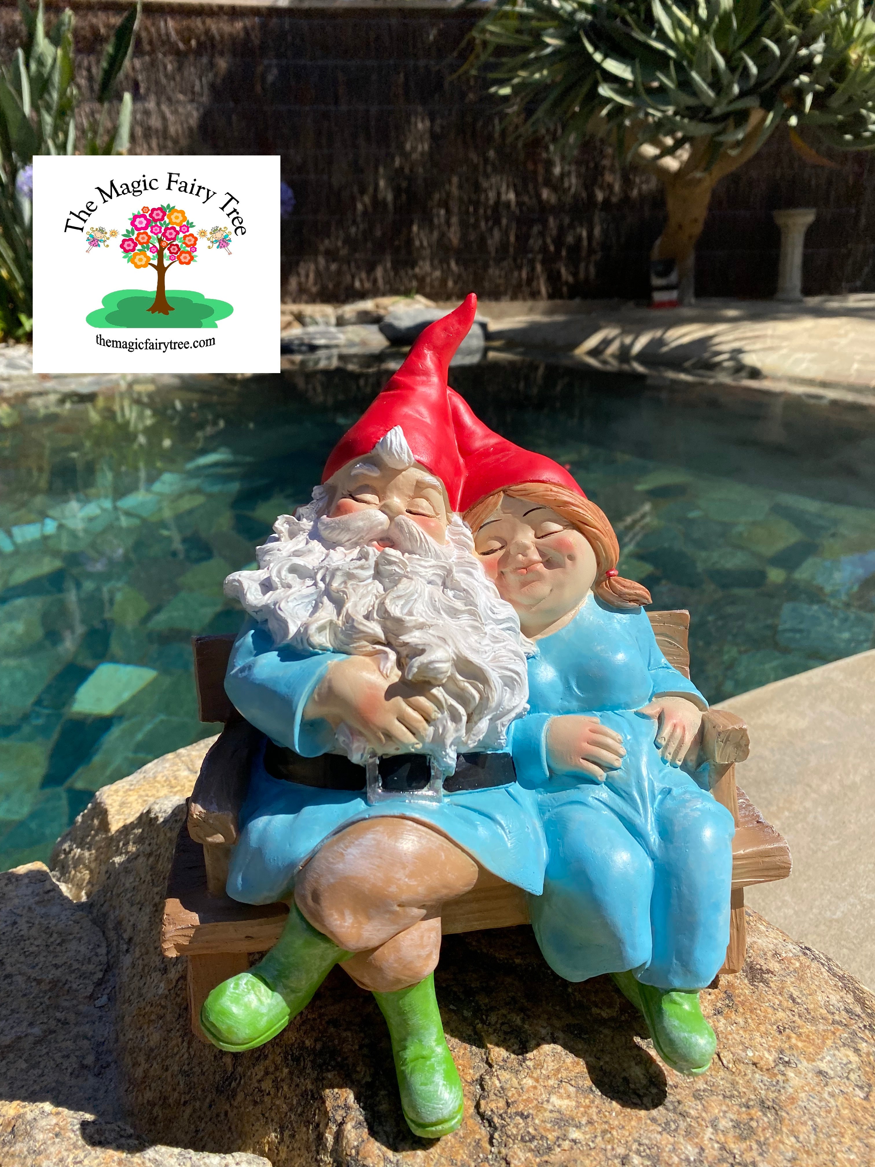 Mr and Mrs Gnome sitting on a bench image 3