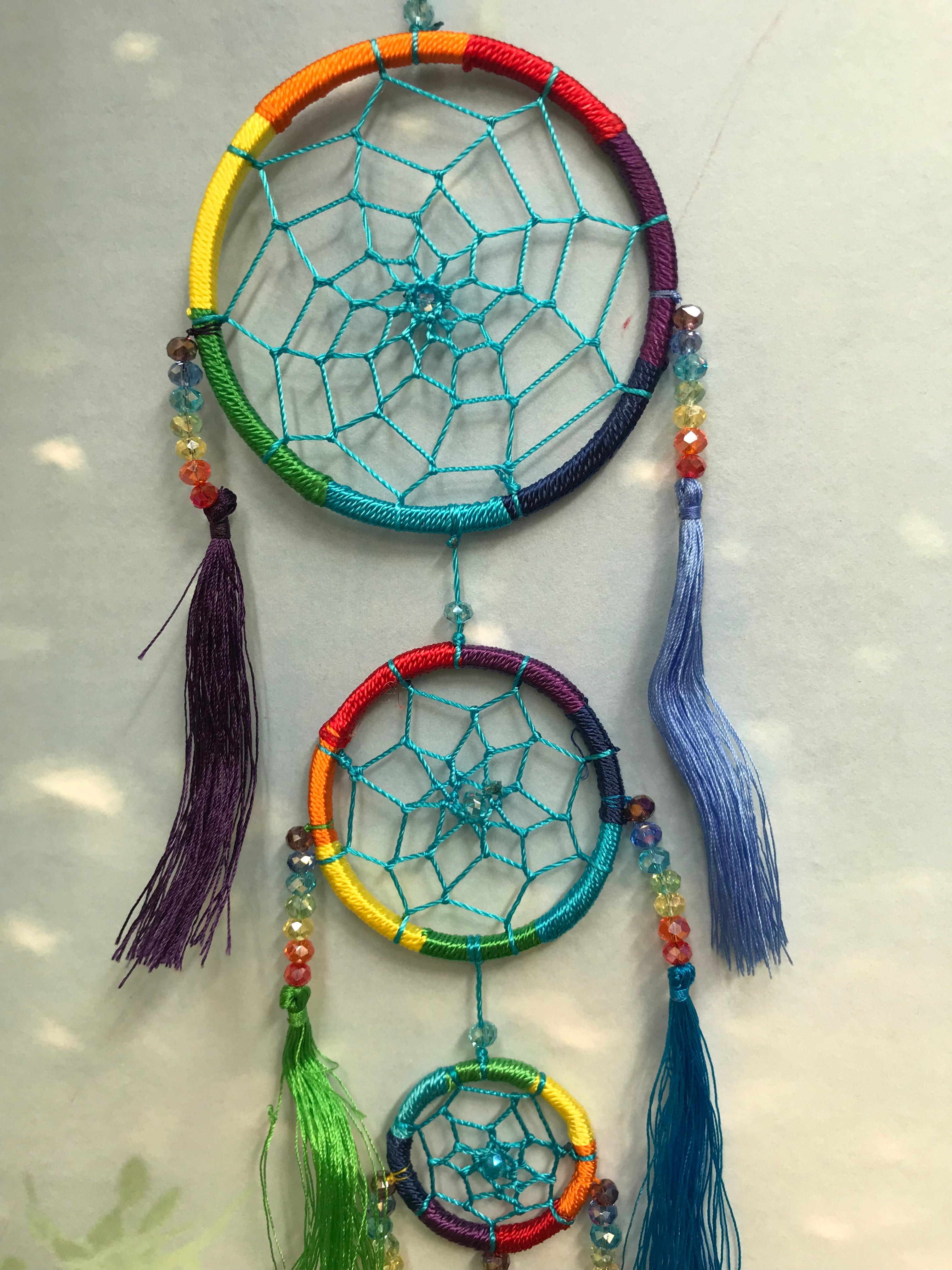 Triple rainbow dreamcatcher with crystals image 1