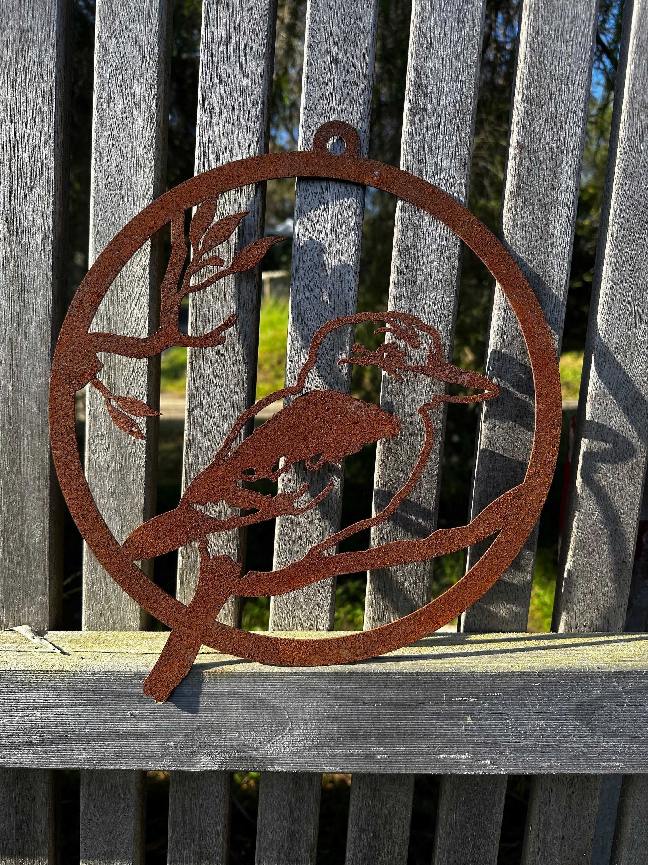 Kookaburra in corten ring wall art decor image 4