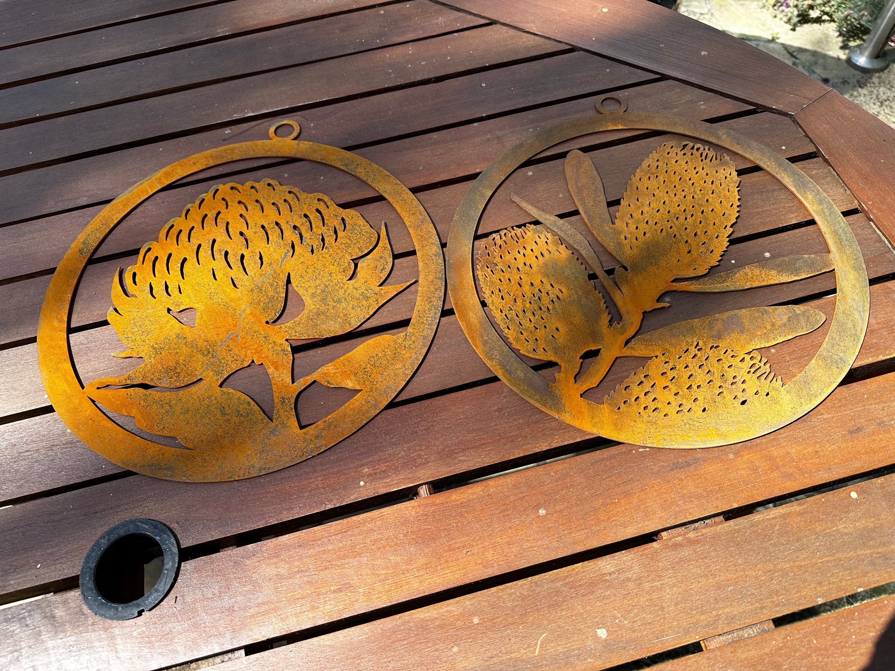 Banksia or waratah corten ring wall art decor image 0