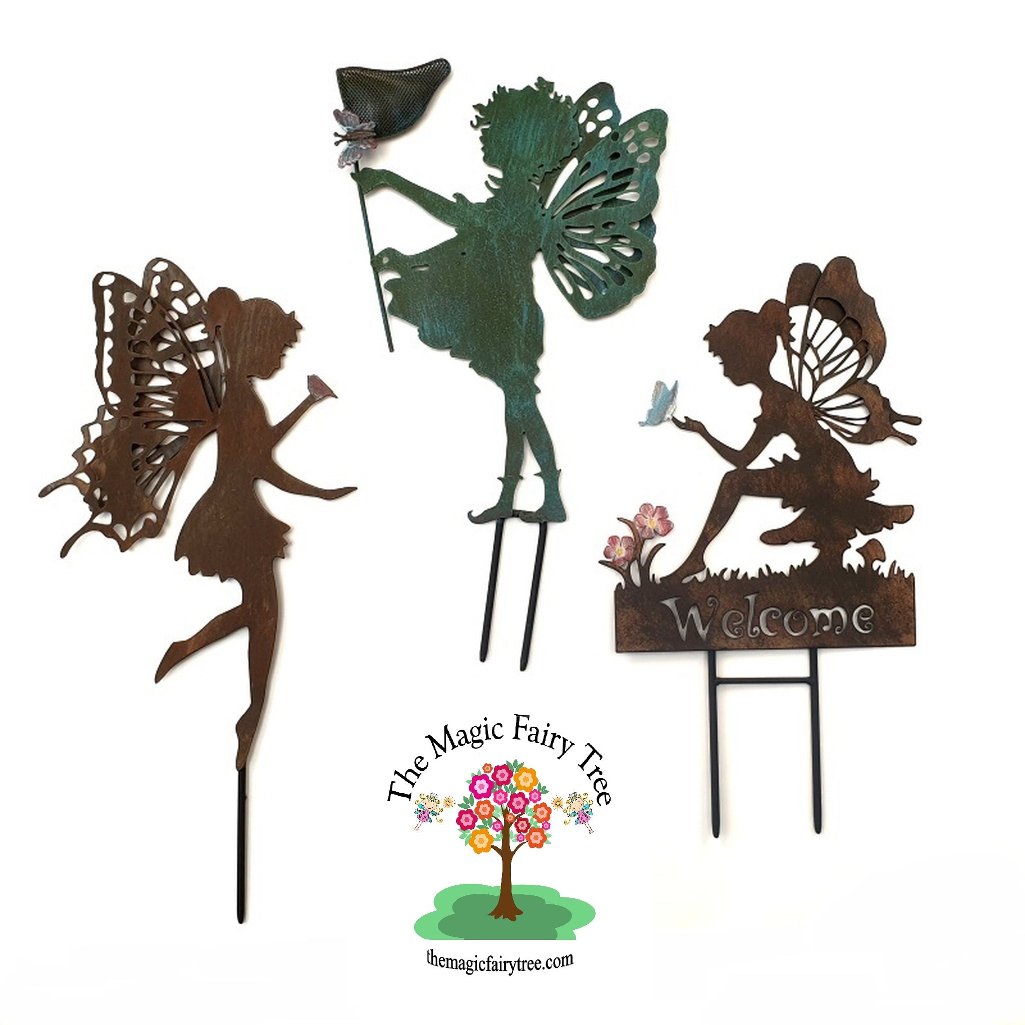 Set of 3 Butterfly Wings Metal Fairy Stake image 0