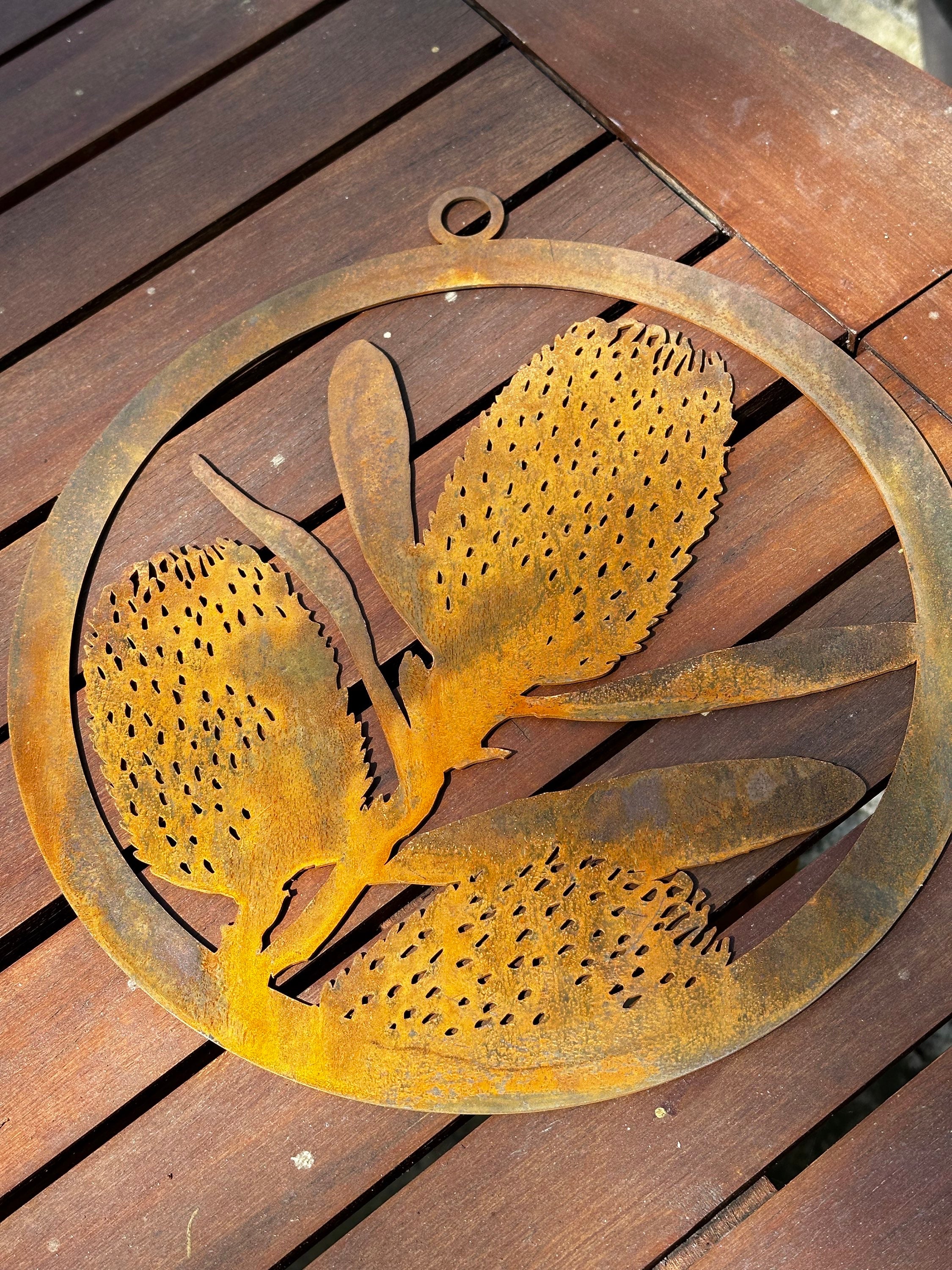 Banksia or waratah corten ring wall art decor image 1