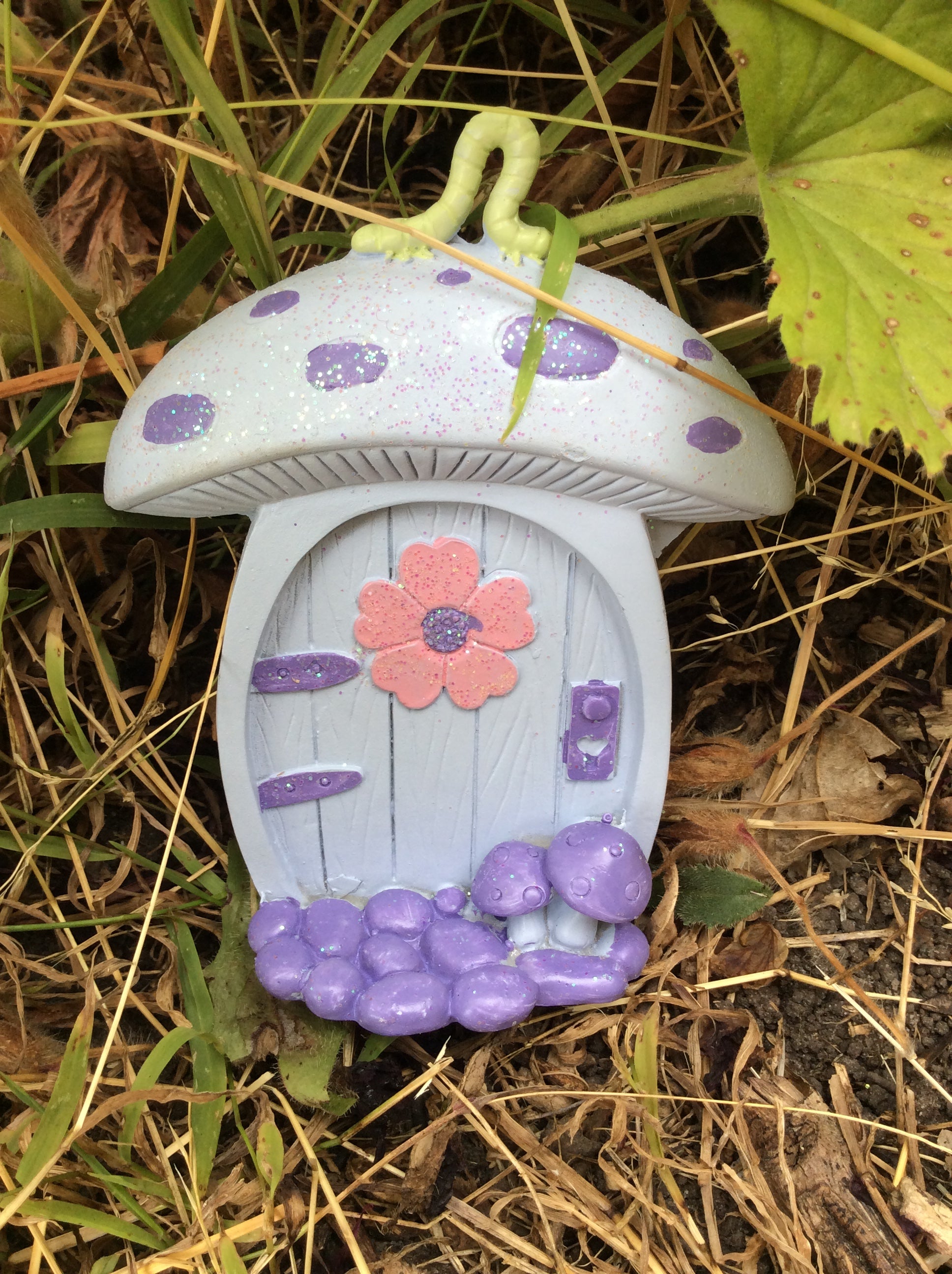 Lilac fairy door - toadstool - 10cm image 1