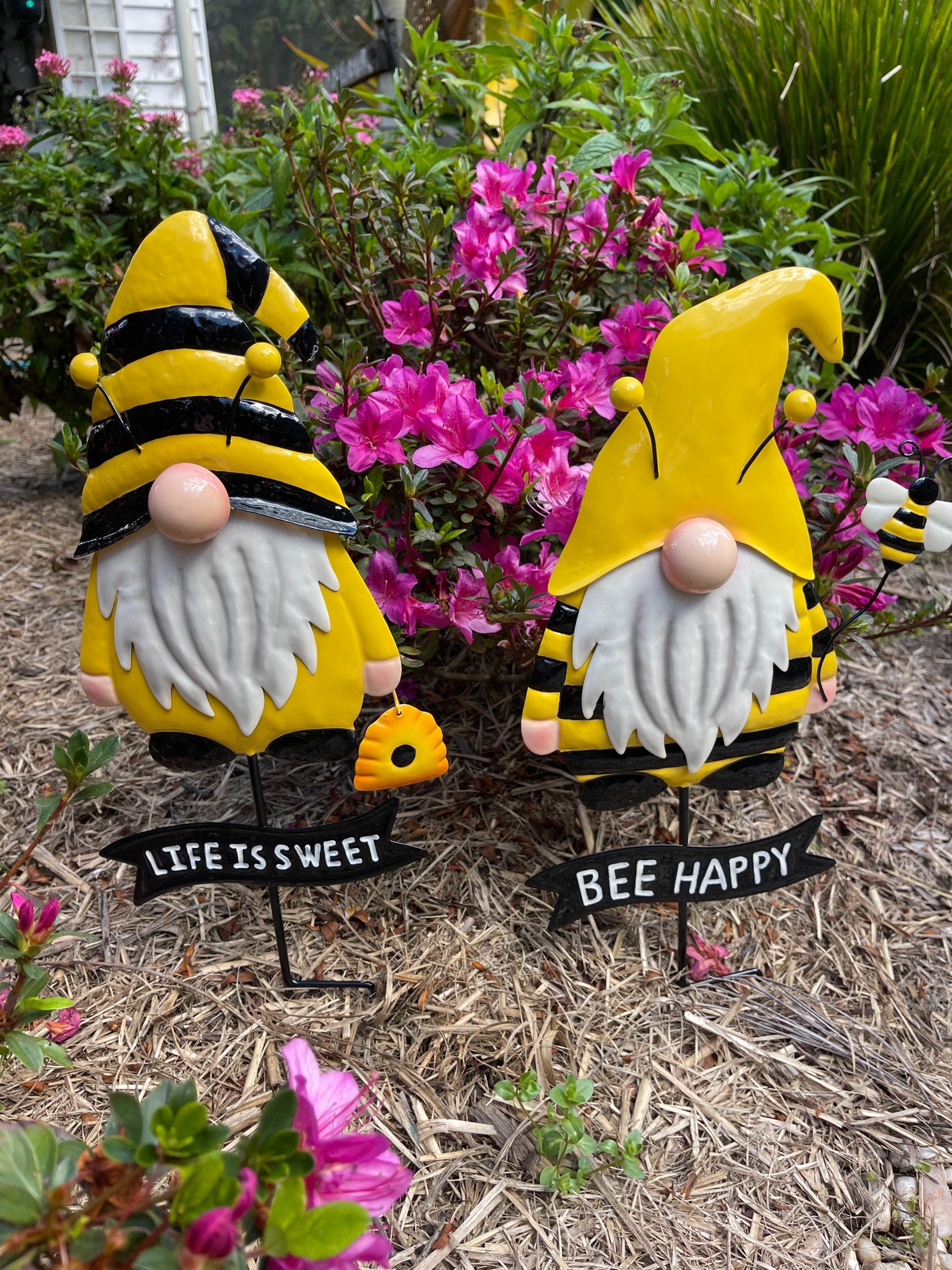 Gnome Garden Stake - Bee Happy / Life is Sweet image 0