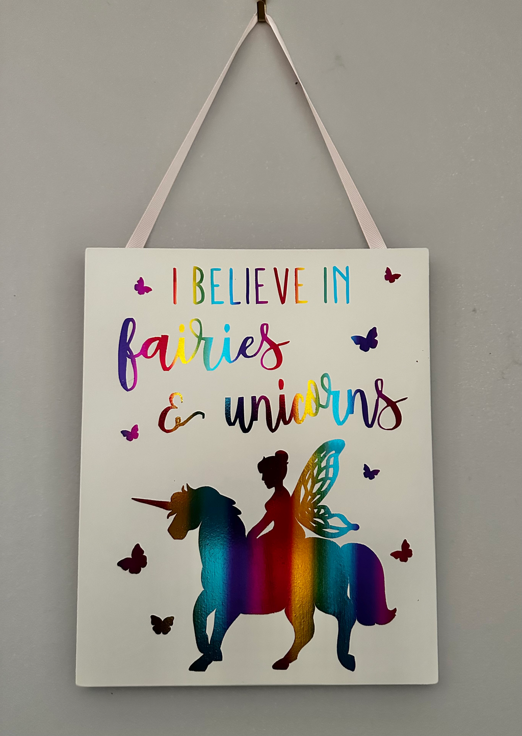 Children’s unicorn fairy wooden wall art picture image 2