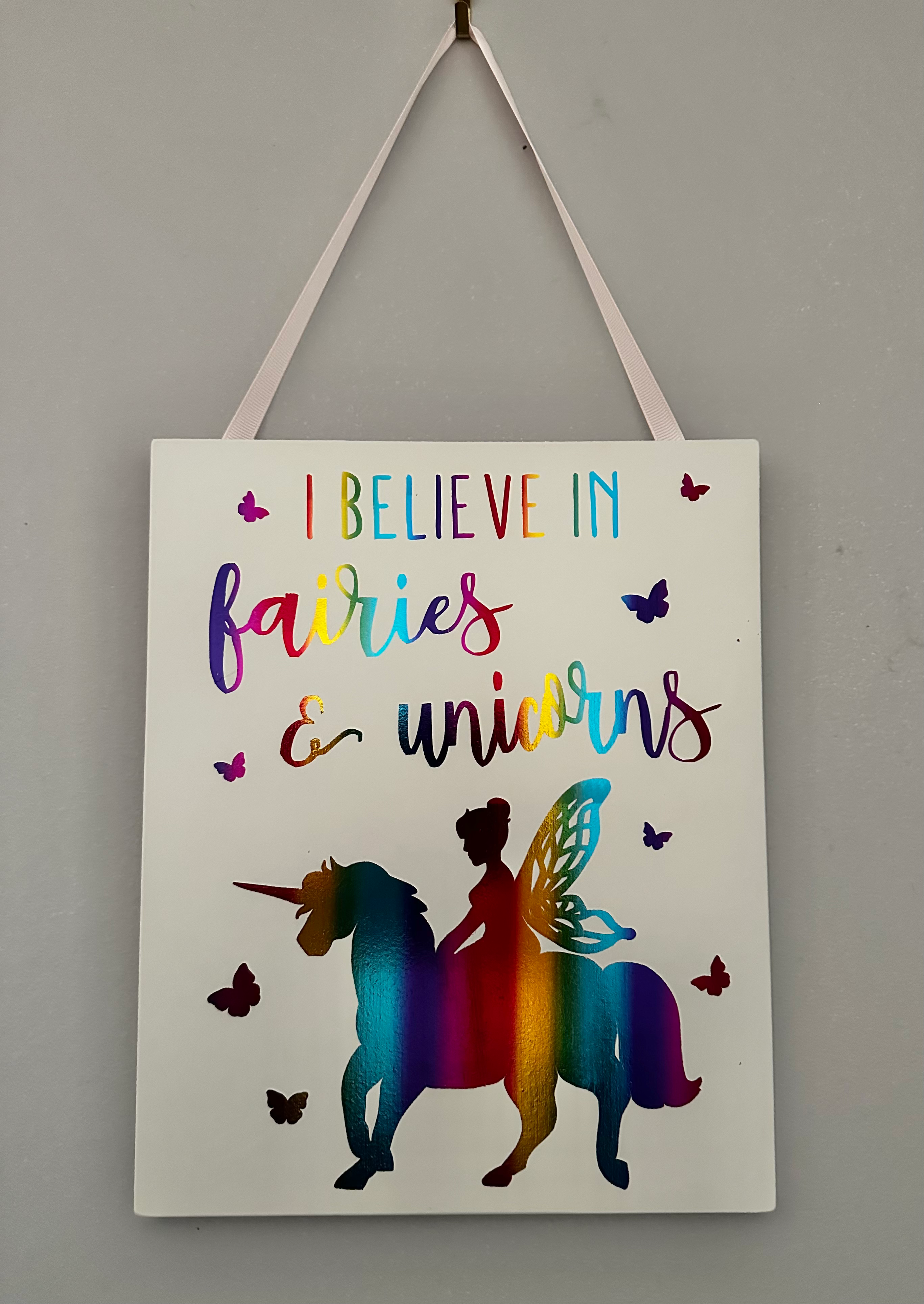 Children’s unicorn fairy wooden wall art picture image 2