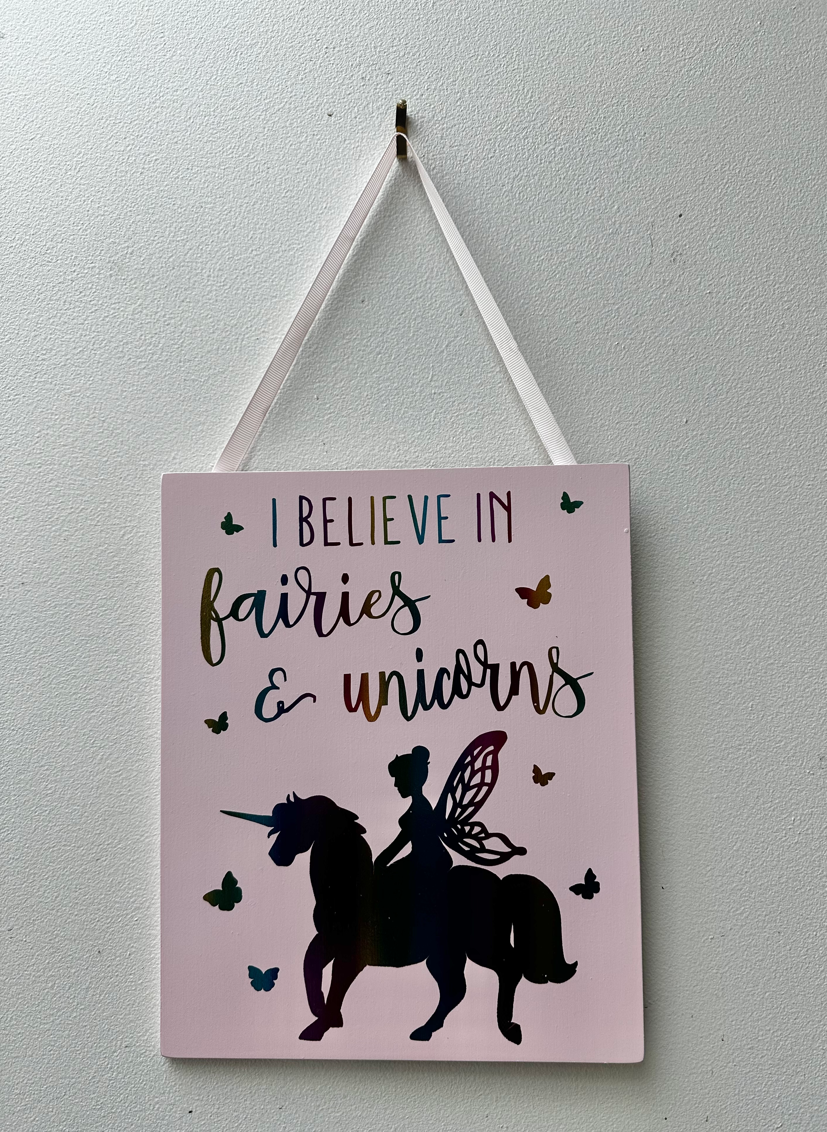 Children’s unicorn fairy wooden wall art picture image 4