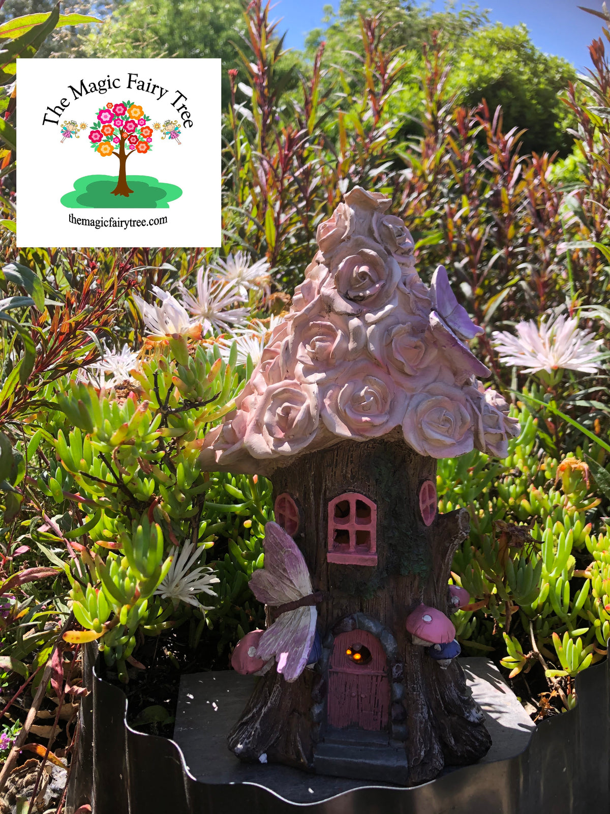 Solar powered rose flower fairy house image 2
