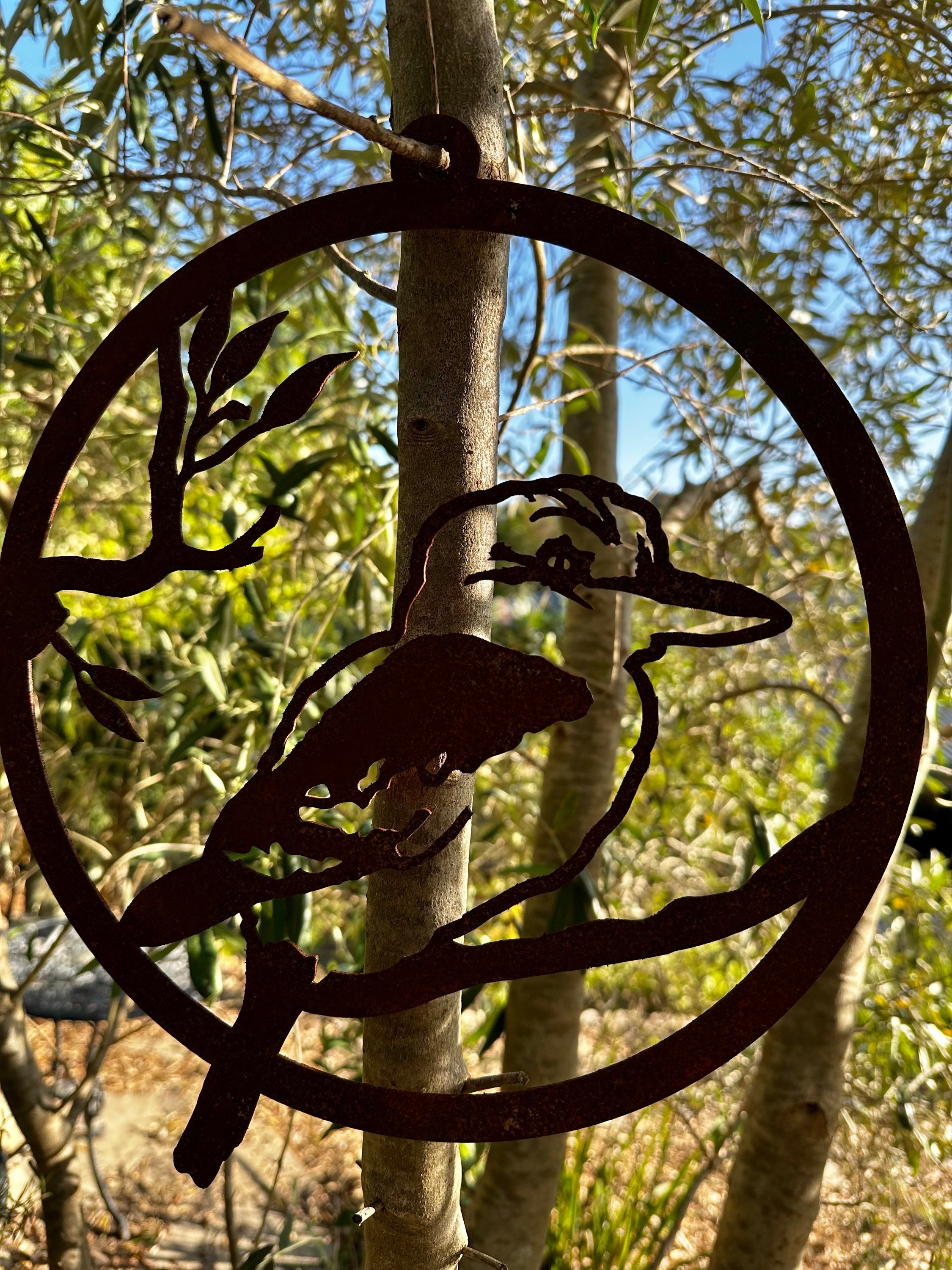 Kookaburra in corten ring wall art decor image 1