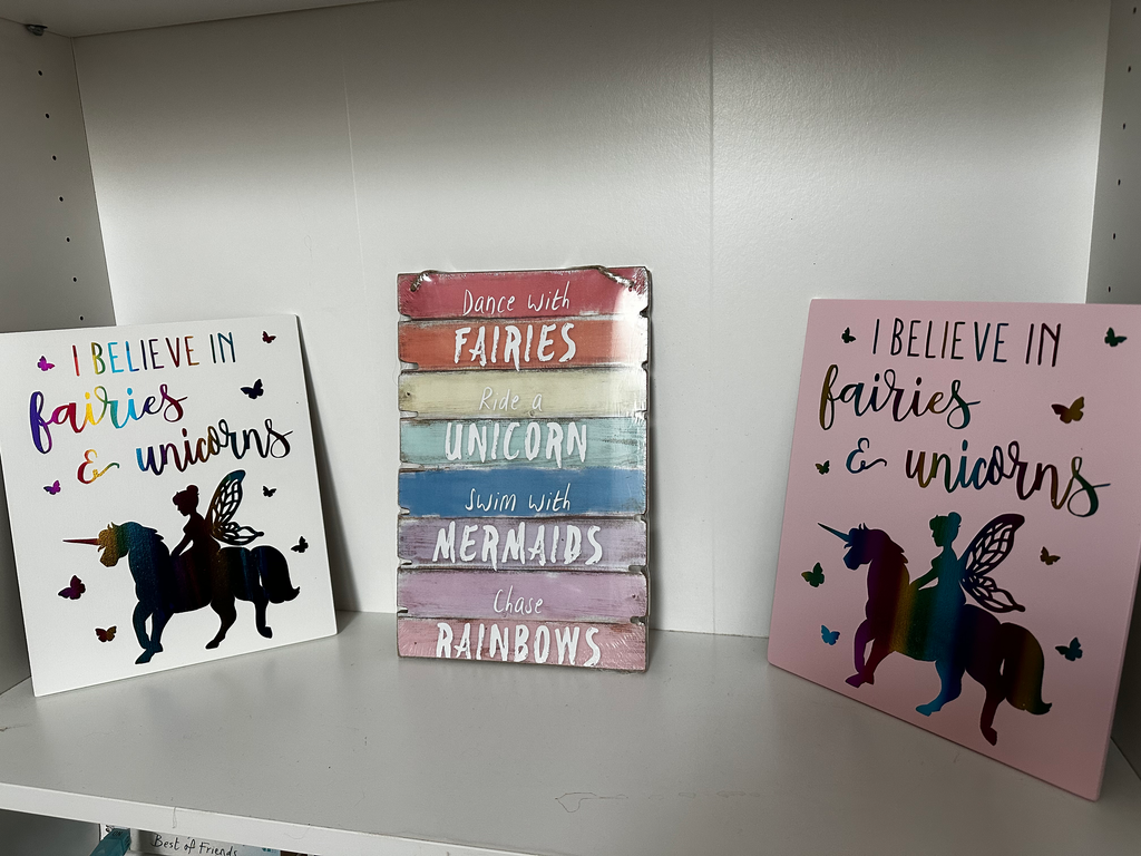 Children’s unicorn fairy wooden wall art picture image 0