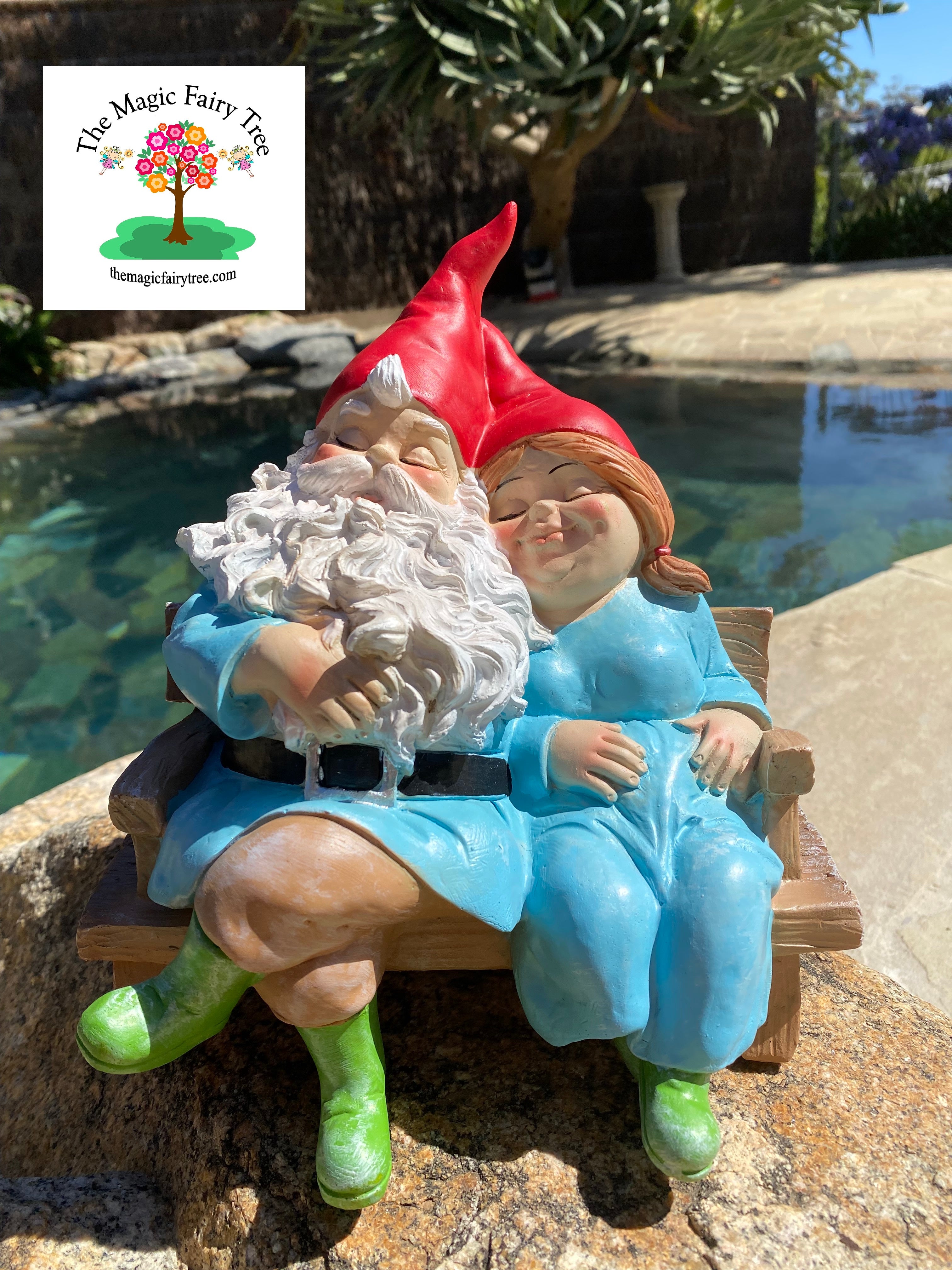 Mr and Mrs Gnome sitting on a bench image 0