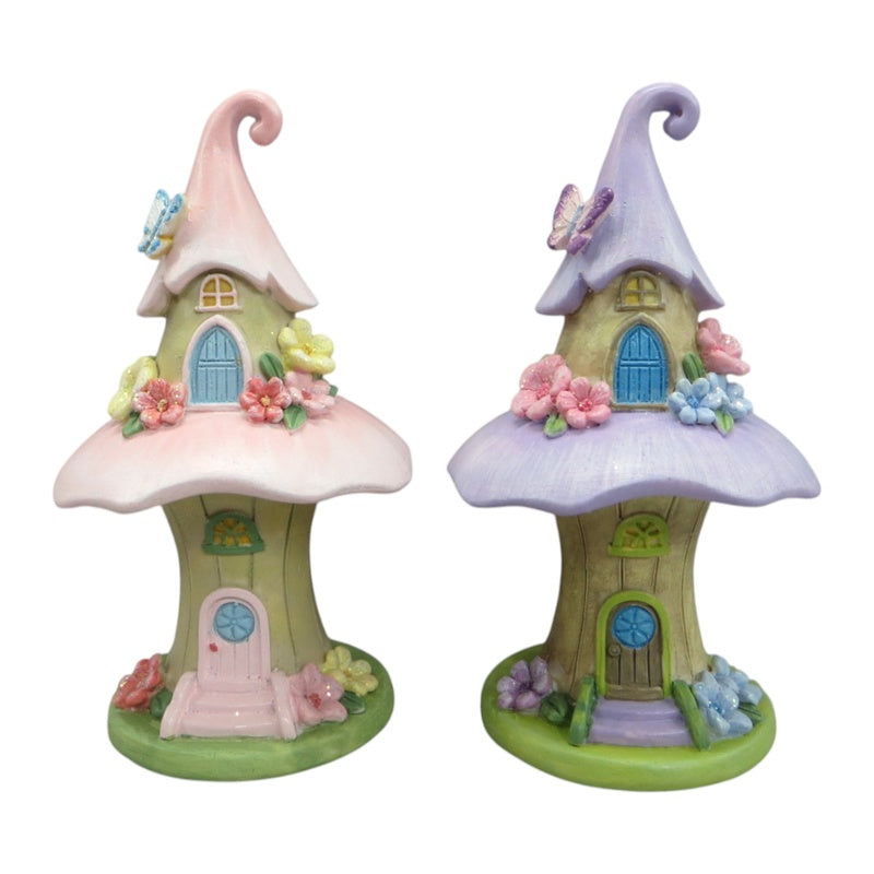 13cm Pink or Purple 2 Storey Fairy Garden Mushroom House
