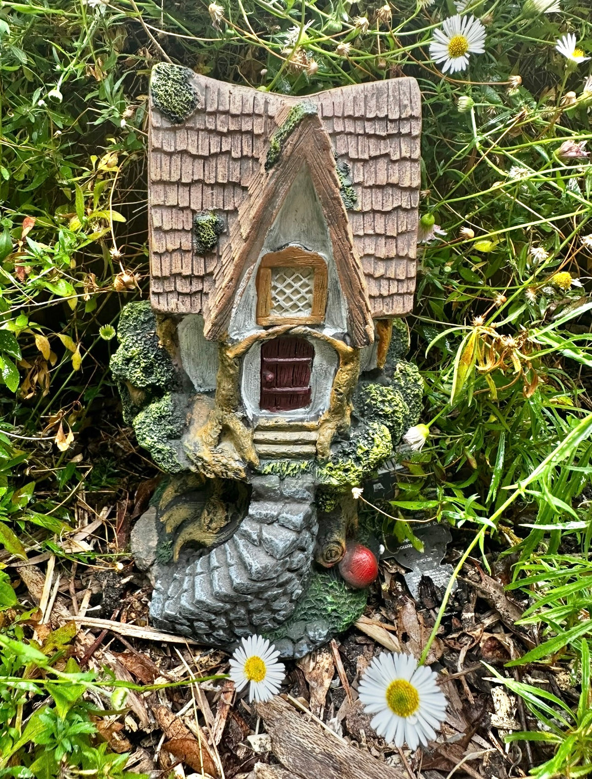 21cm Tree Cottage with stone steps fairy house