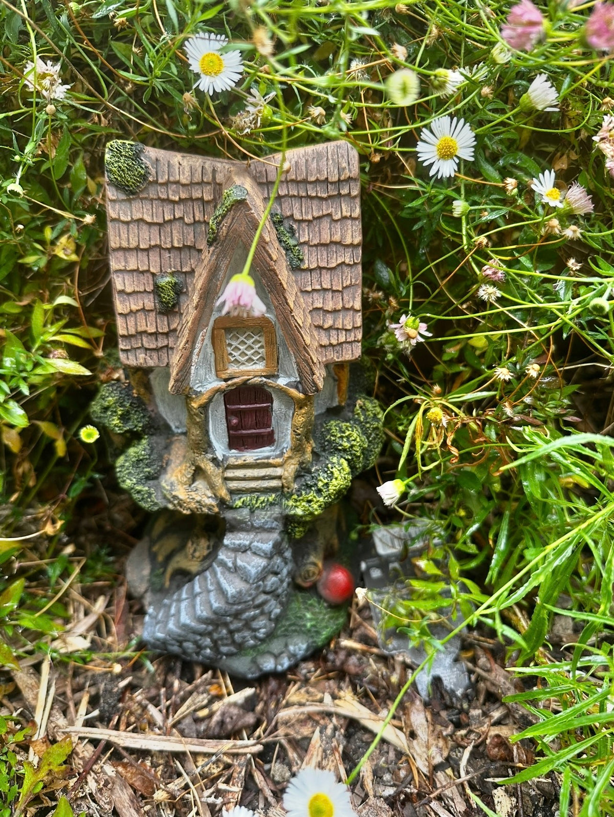 21cm Tree Cottage with stone steps fairy house
