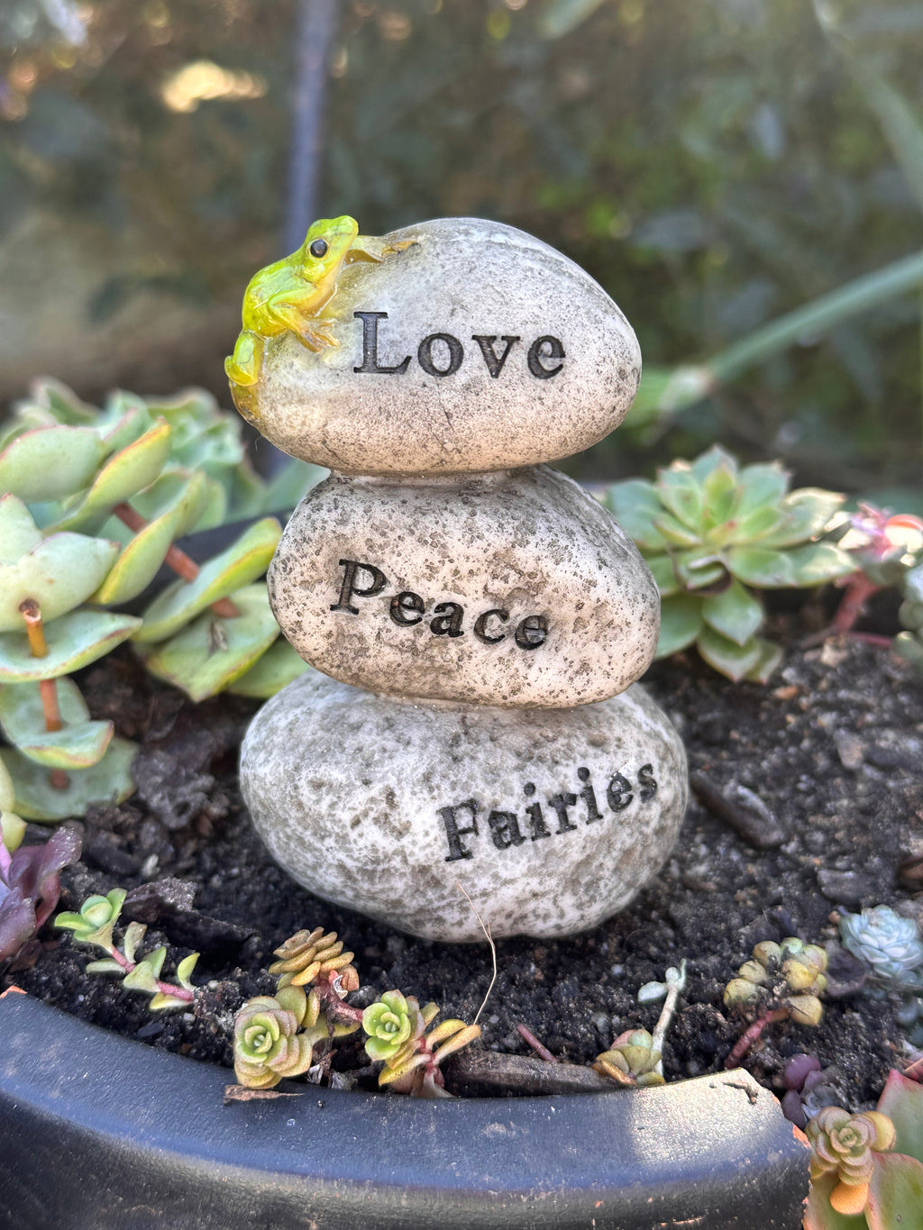 Mini rock cairn - Peace, Love, Fairies rocks / stones