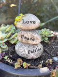 Mini rock cairn - Peace, Love, Fairies rocks / stones
