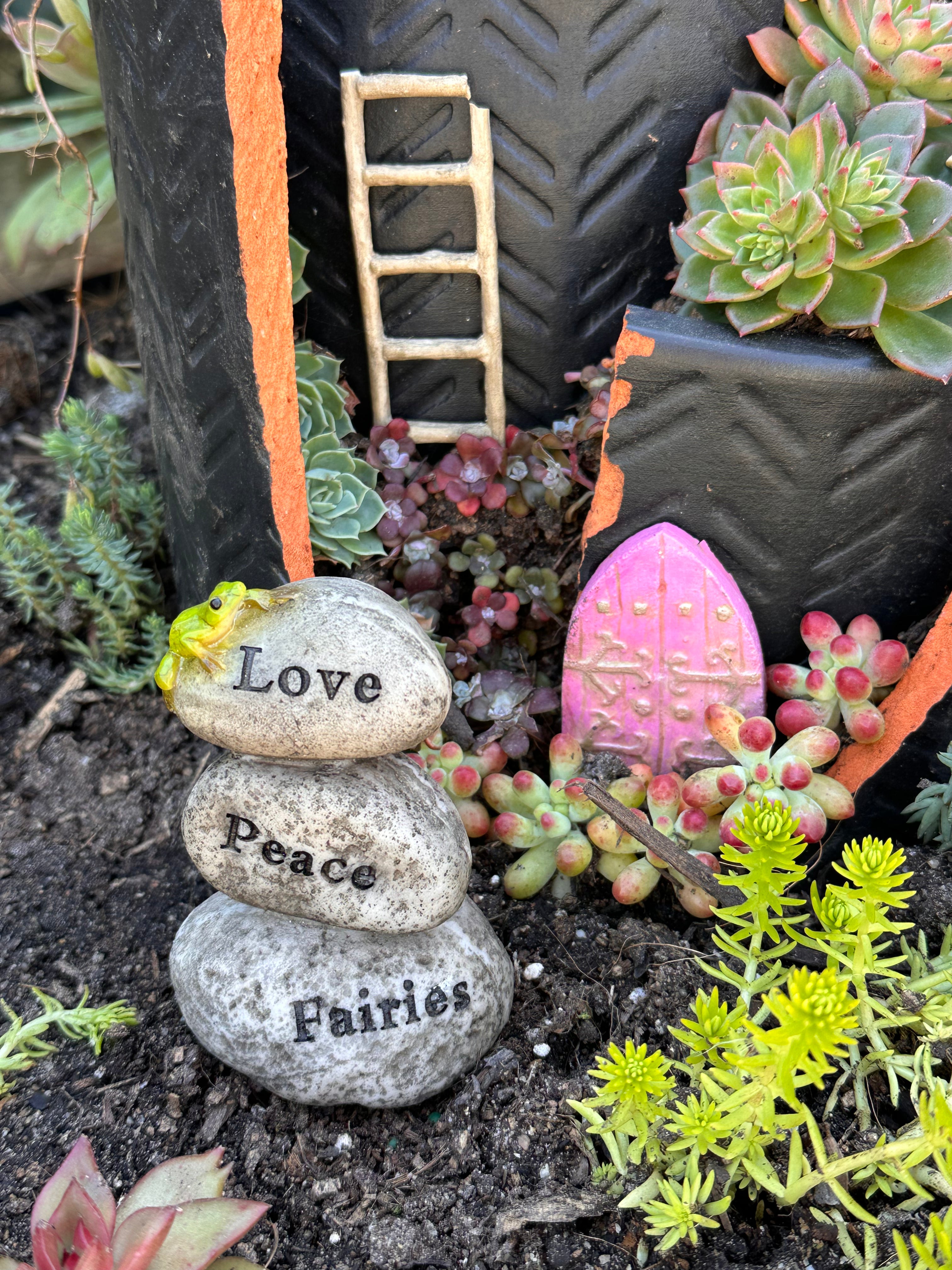 Mini rock cairn - Peace, Love, Fairies rocks / stones