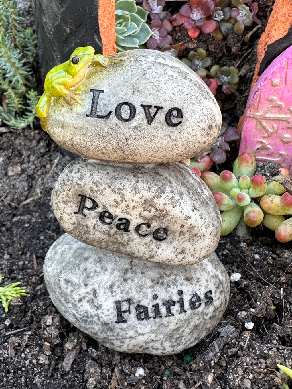 Mini rock cairn - Peace, Love, Fairies rocks / stones