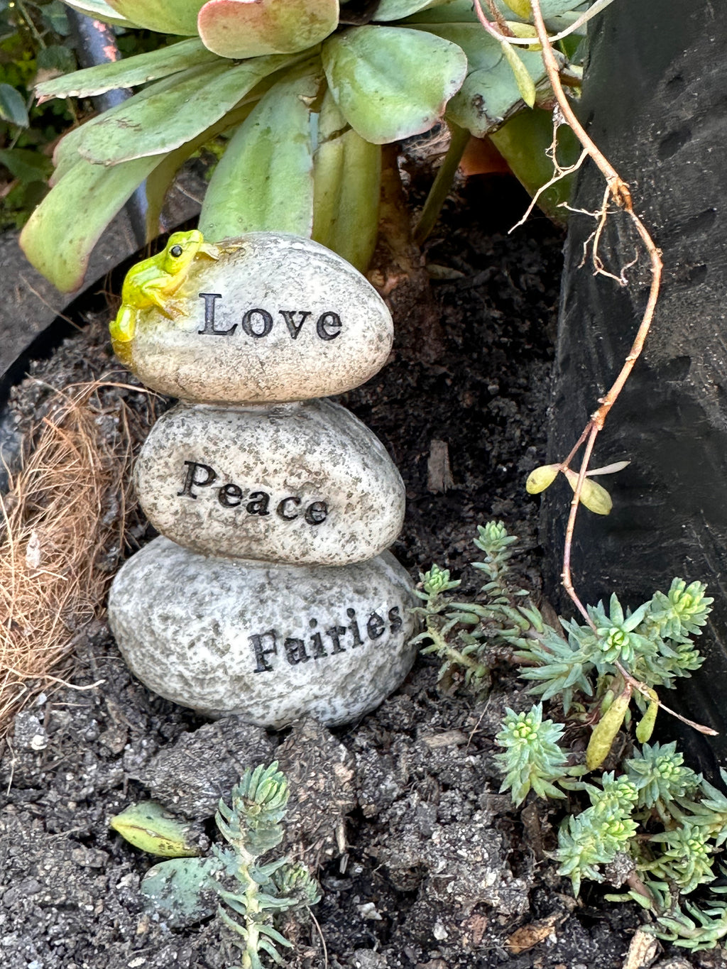 Mini rock cairn - Peace, Love, Fairies rocks / stones
