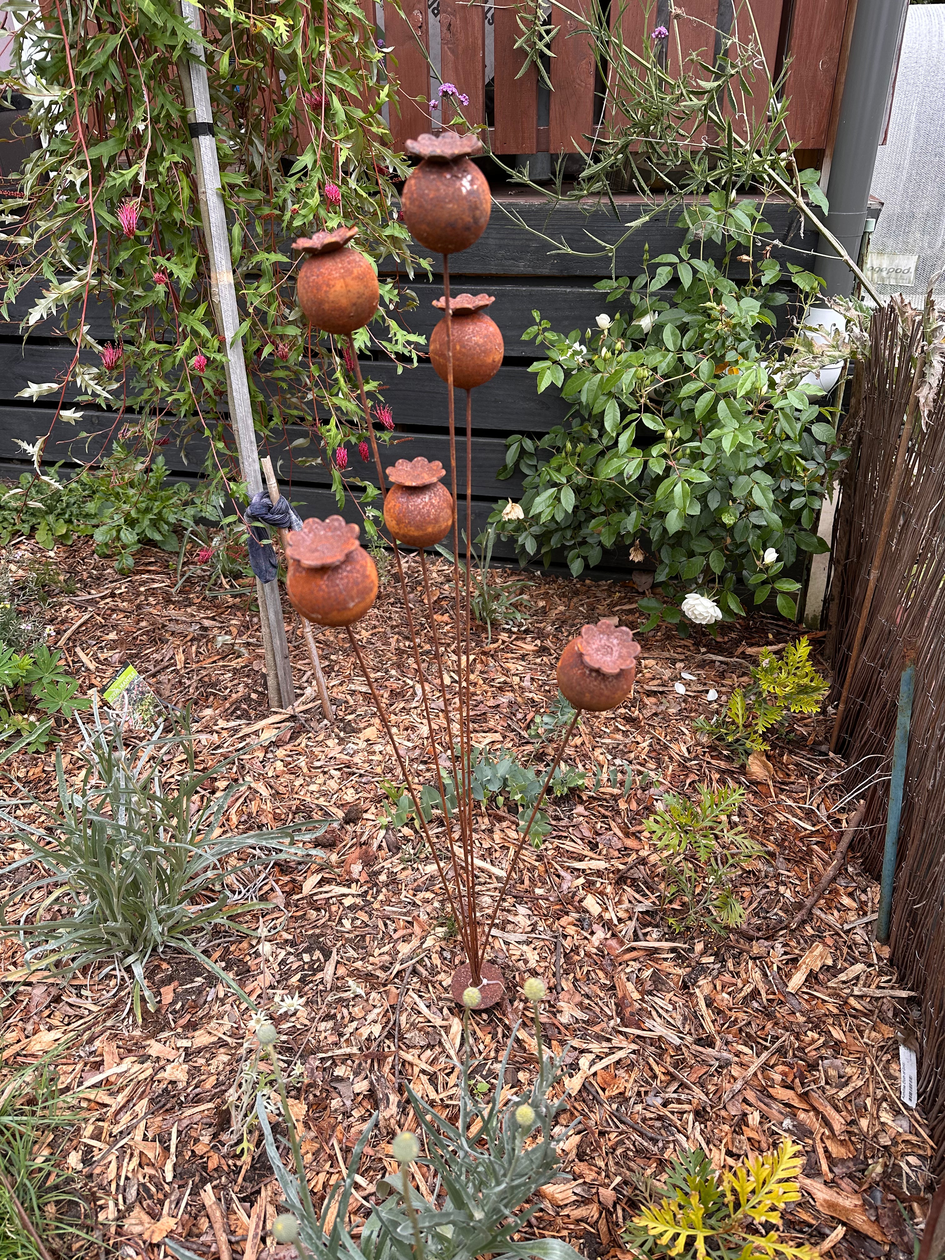 Rustic Poppy Head Kinetic Garden Art