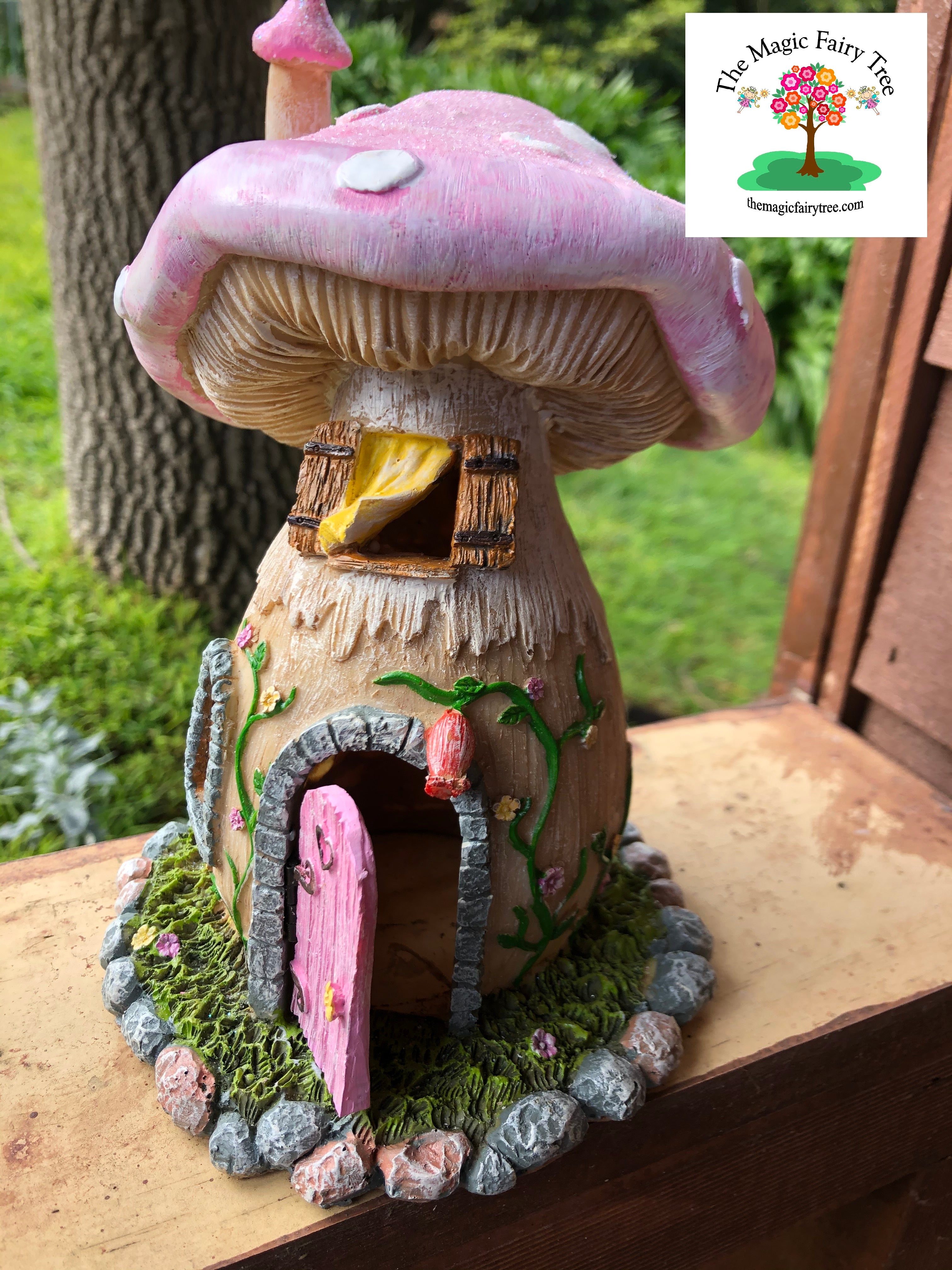 Lilac Glitter Mushroom House with opening door