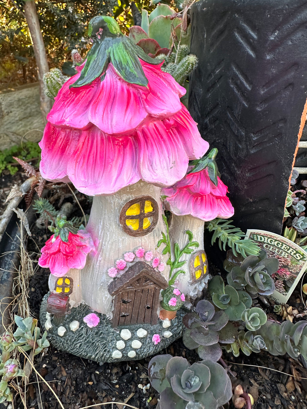 19cm Pink or Purple Flower Fairy House