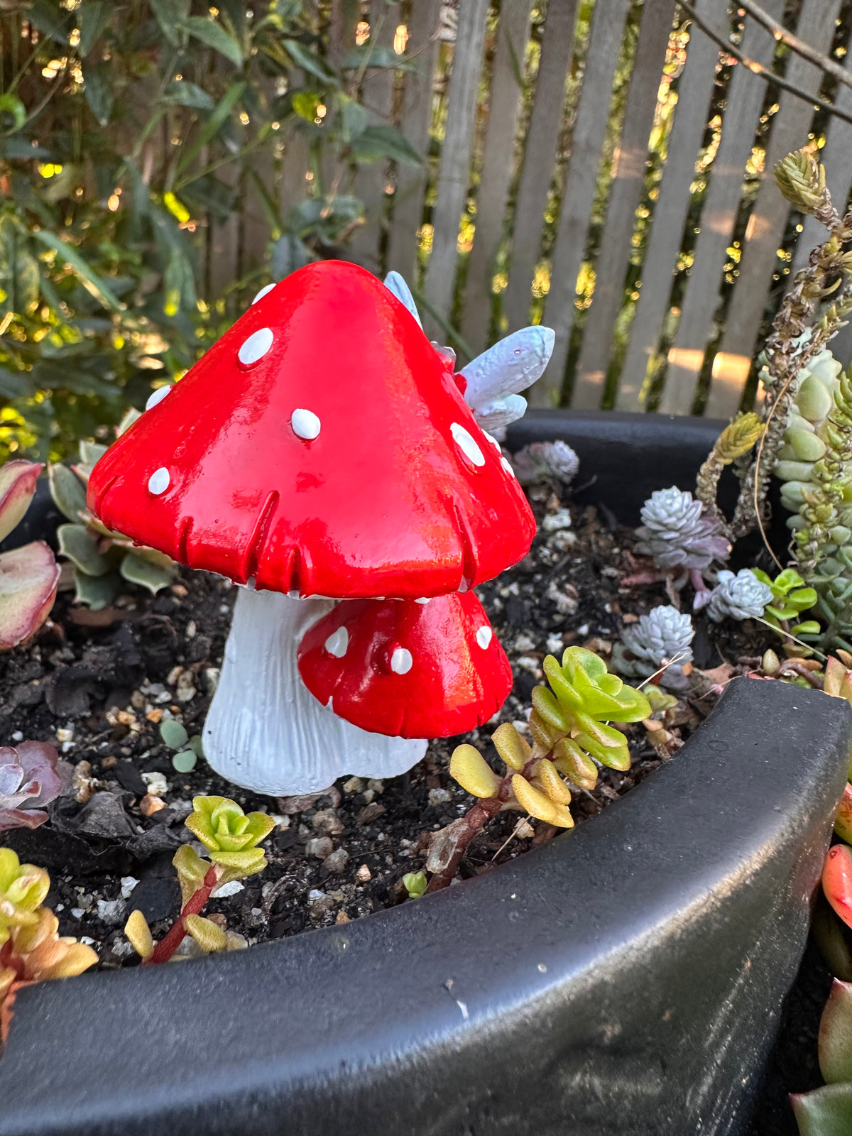 8cm twin mushroom with butterfly or dragonfly