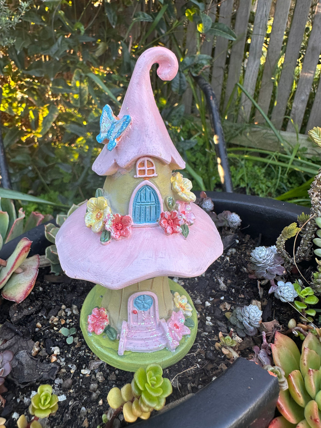 13cm Pink or Purple 2 Storey Fairy Garden Mushroom House