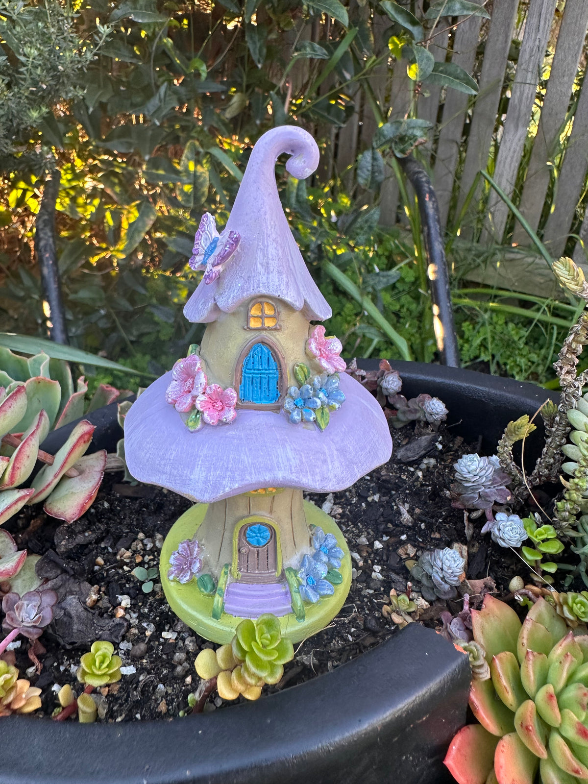 13cm Pink or Purple 2 Storey Fairy Garden Mushroom House