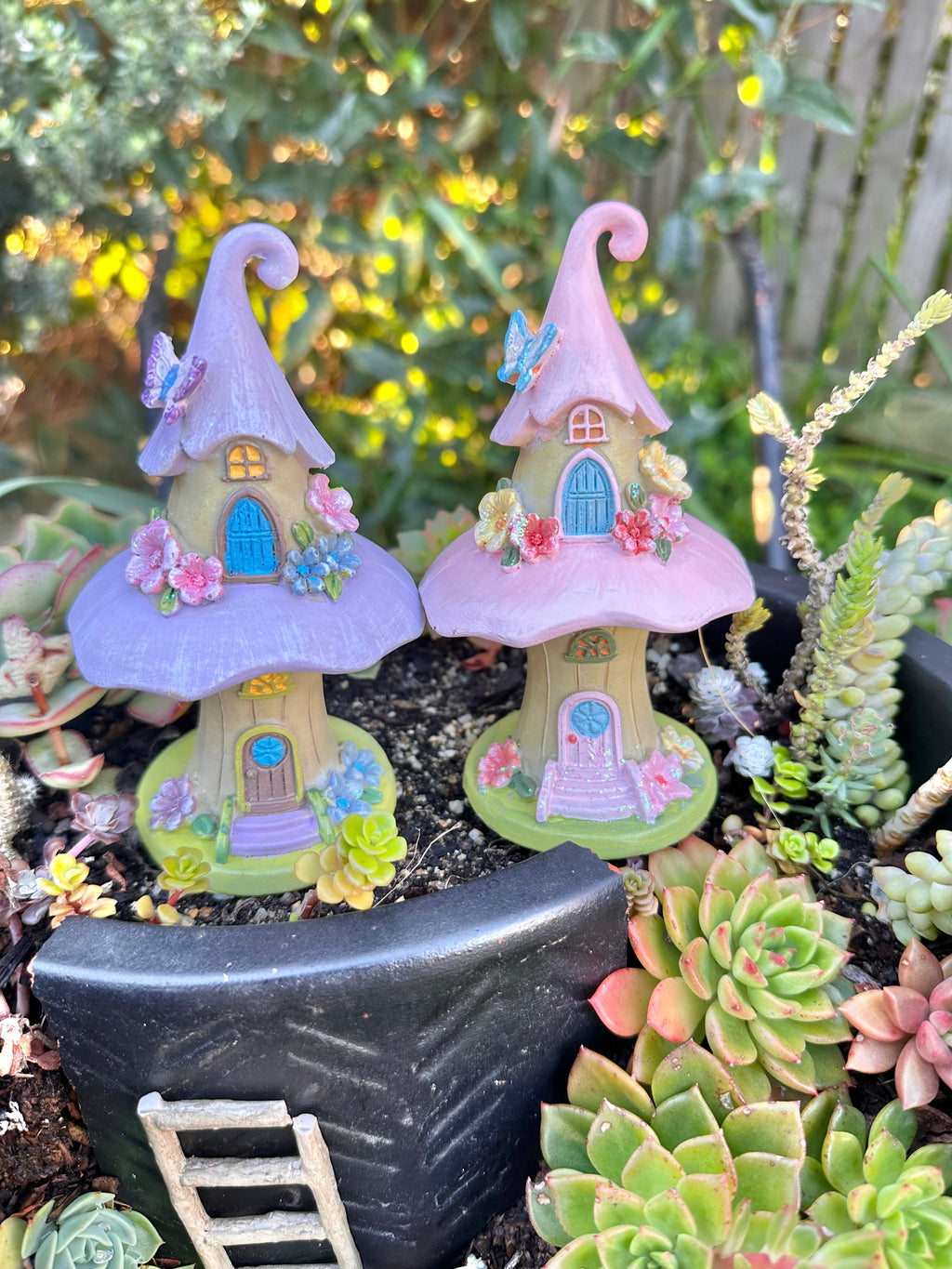 13cm Pink or Purple 2 Storey Fairy Garden Mushroom House