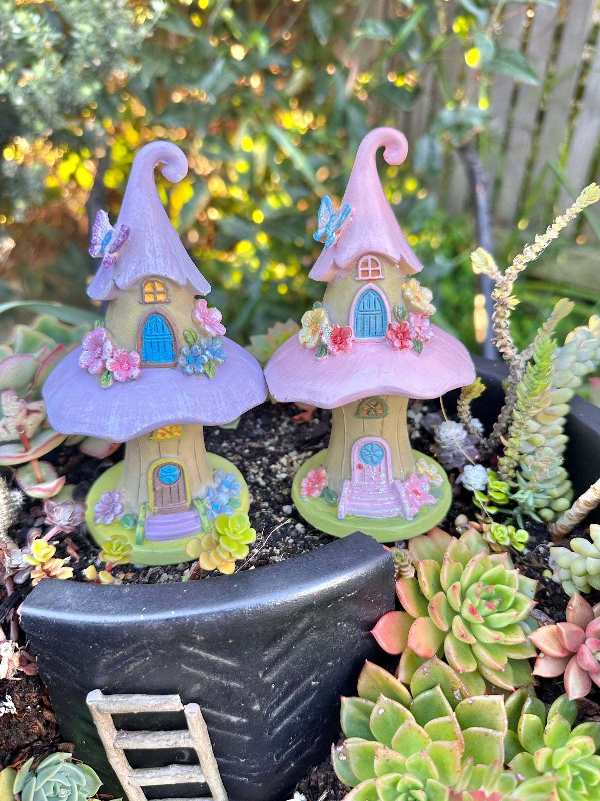 13cm Pink or Purple 2 Storey Fairy Garden Mushroom House