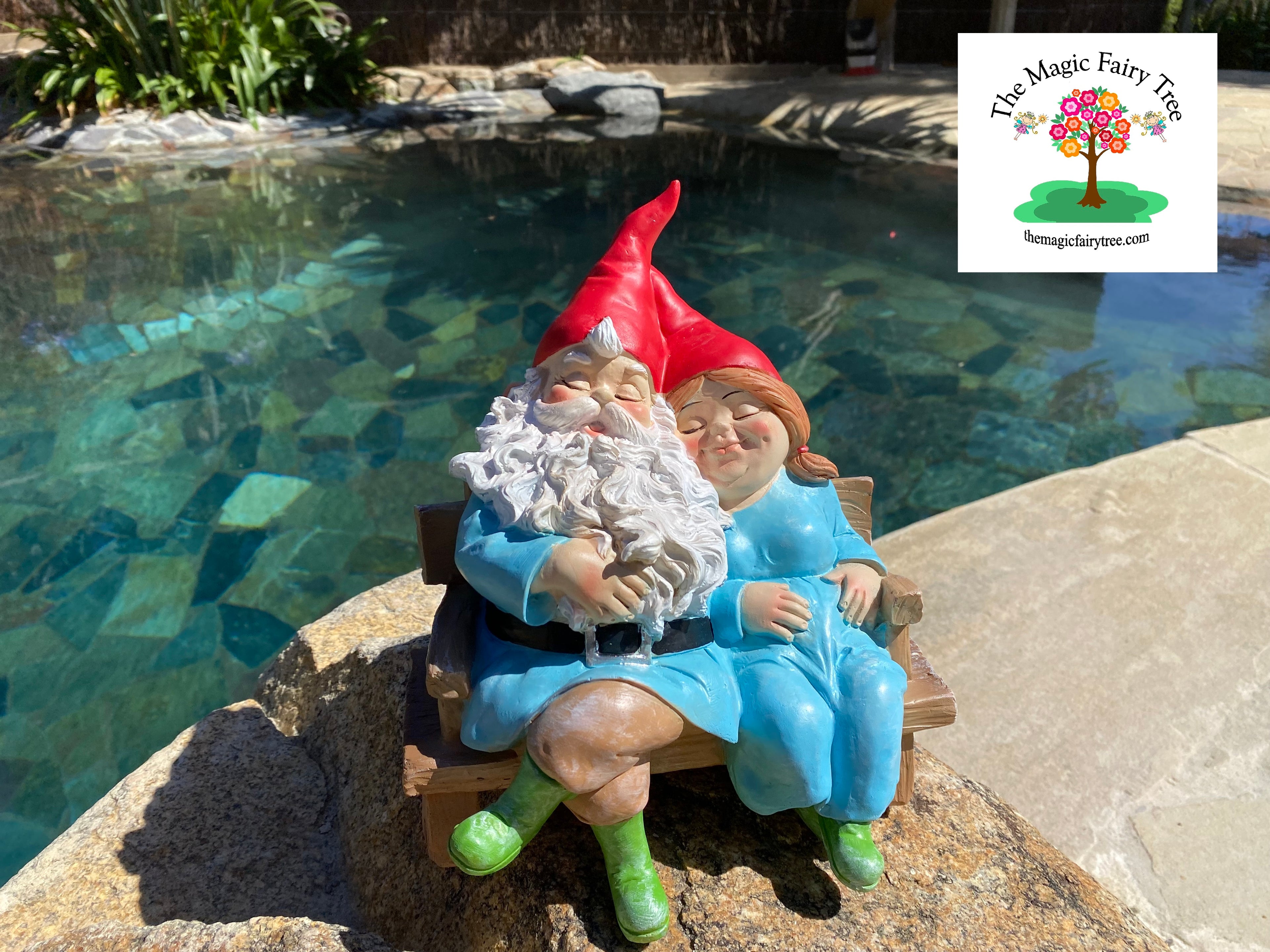 Mr and Mrs Gnome sitting on a bench image 1