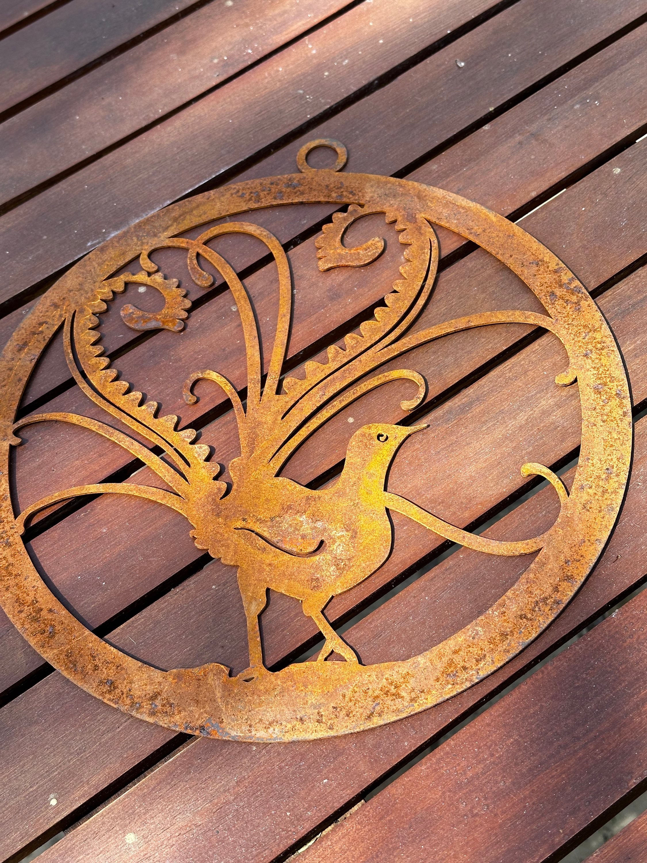 Lyrebird in corten ring wall art decor image 0