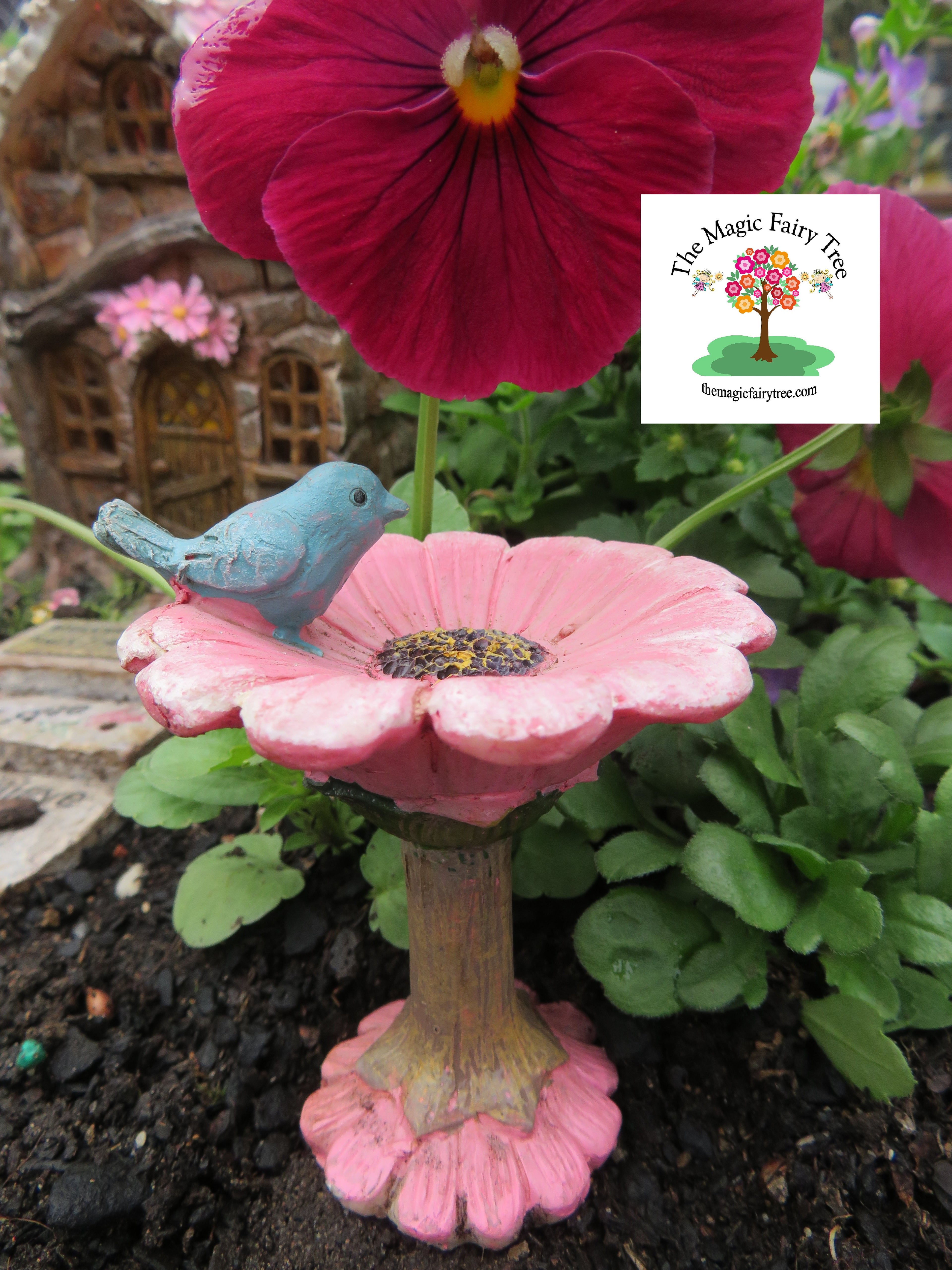 Pink Fairy Garden Birdbath image 0