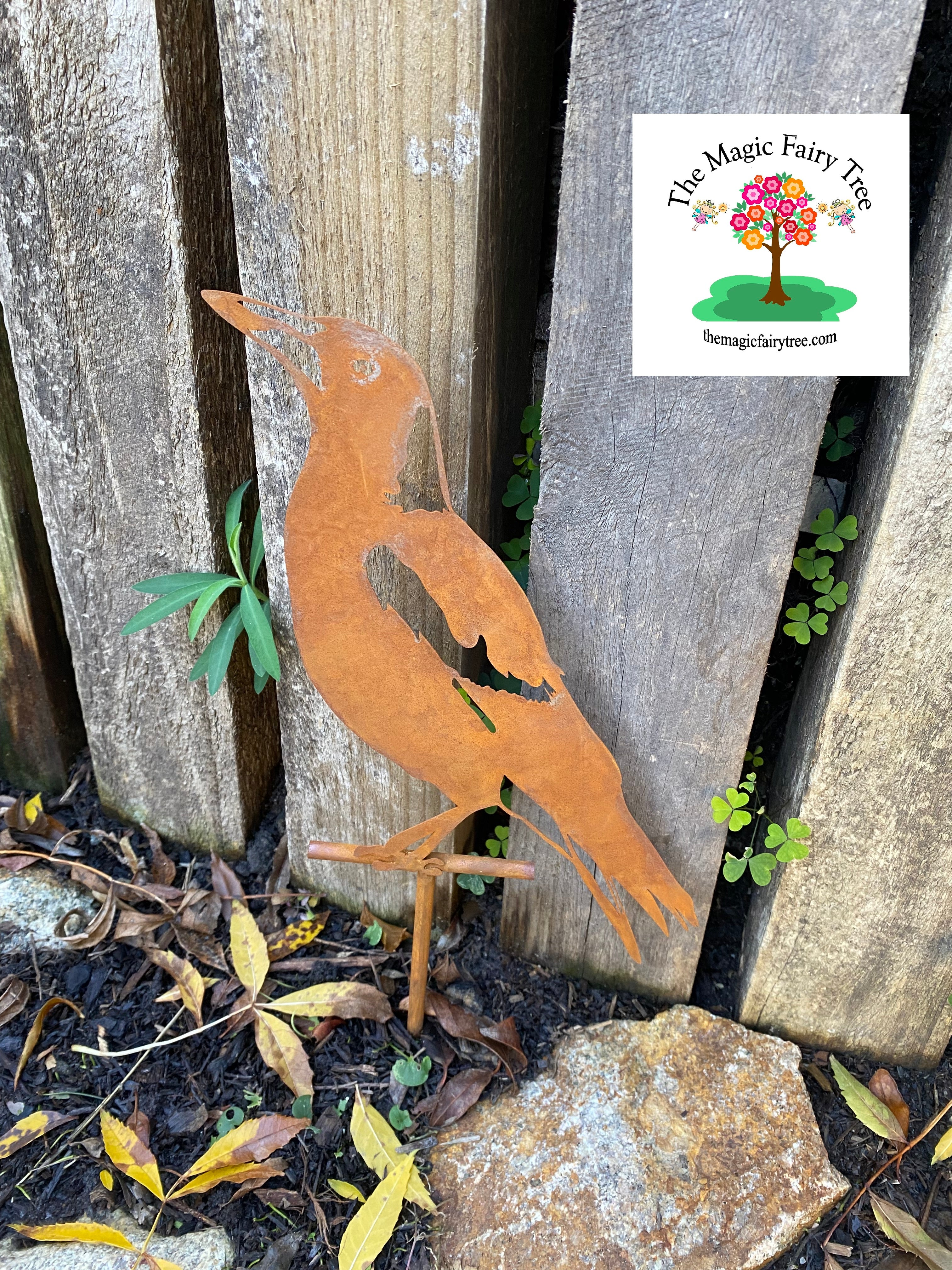 Pair of rusty metal magpie ground stakes image 3