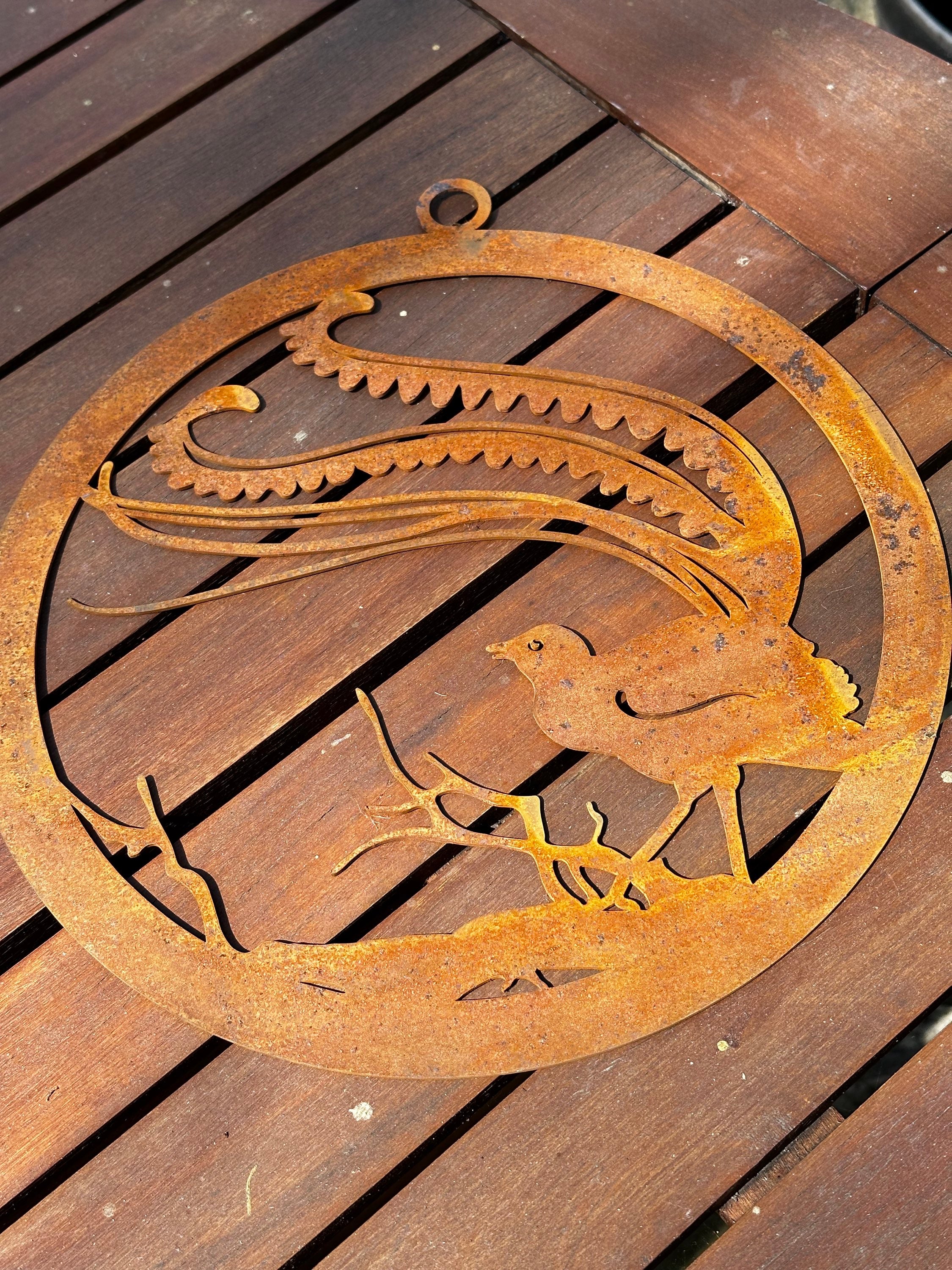 Lyrebird in corten ring wall art decor image 1