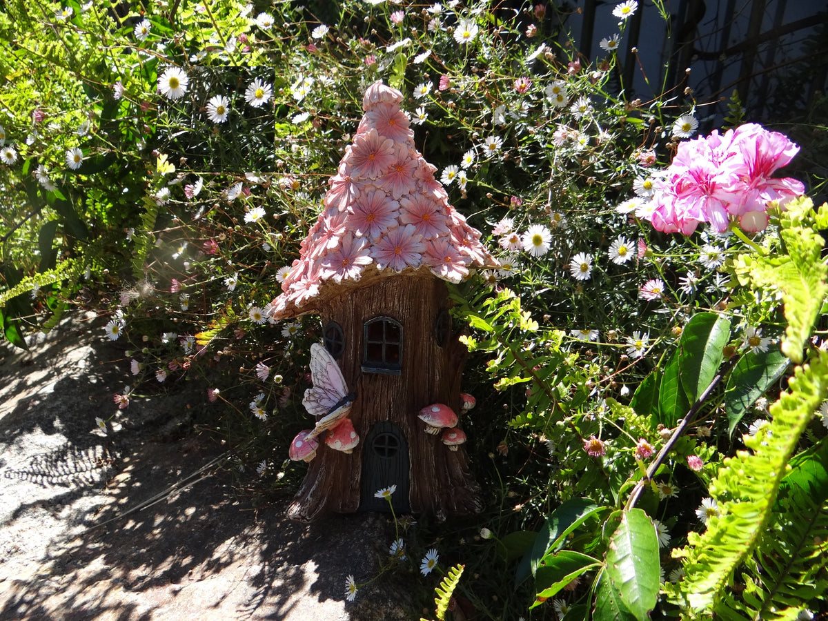 32cm solar powered pink flower fairy house image 2