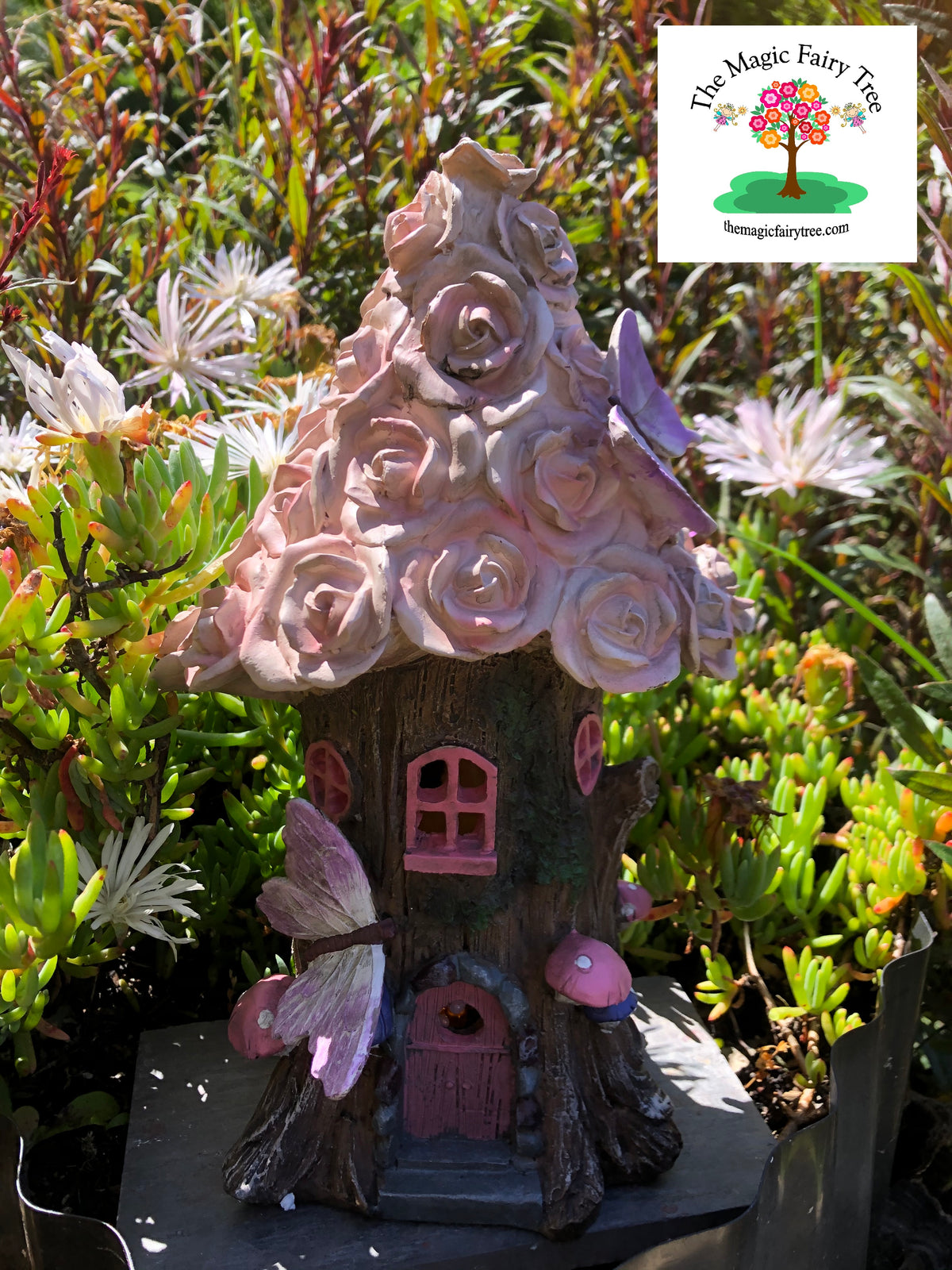 Solar powered rose flower fairy house image 1