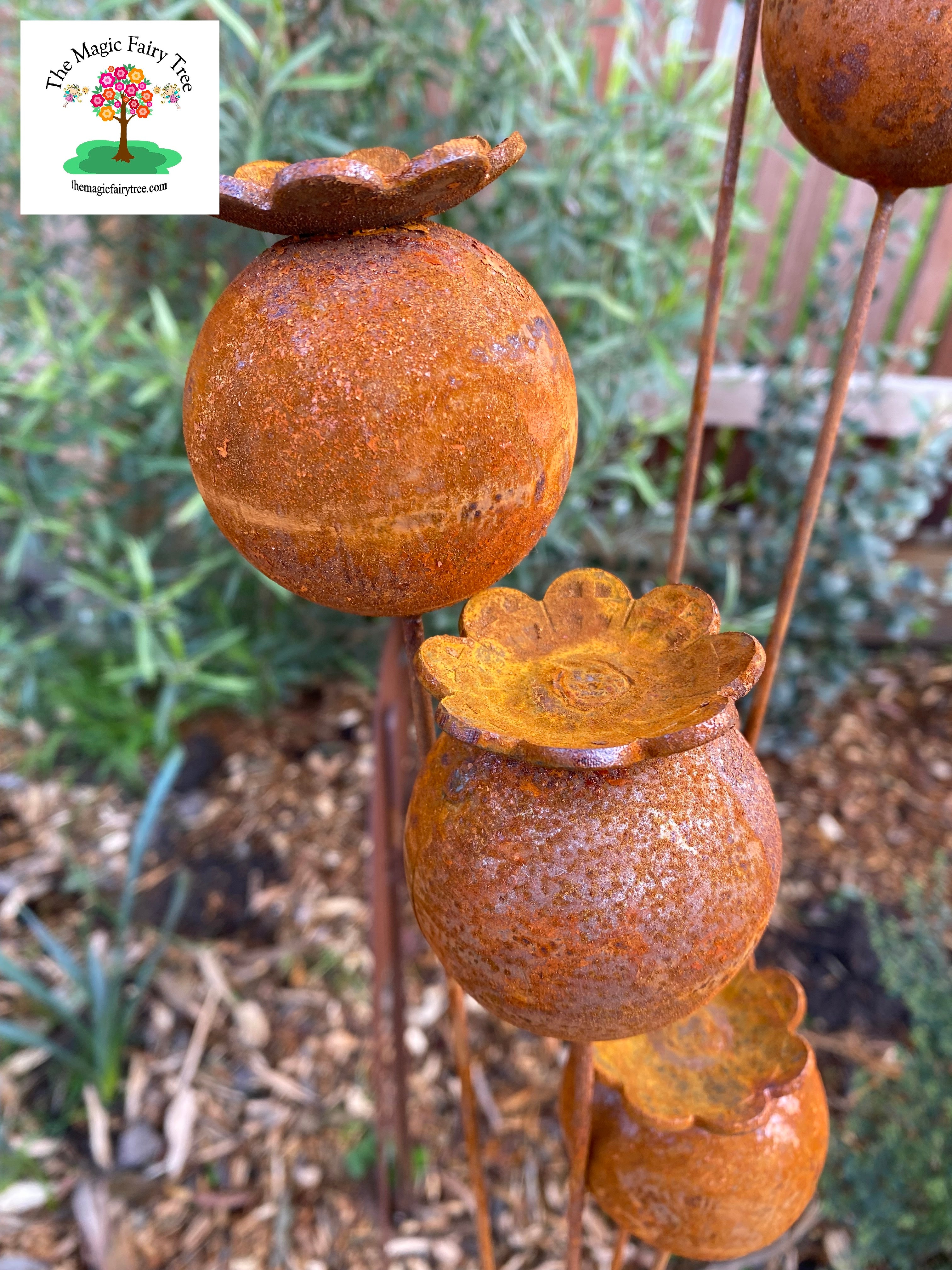 Rustic Poppy Head Kinetic Garden Art image 1