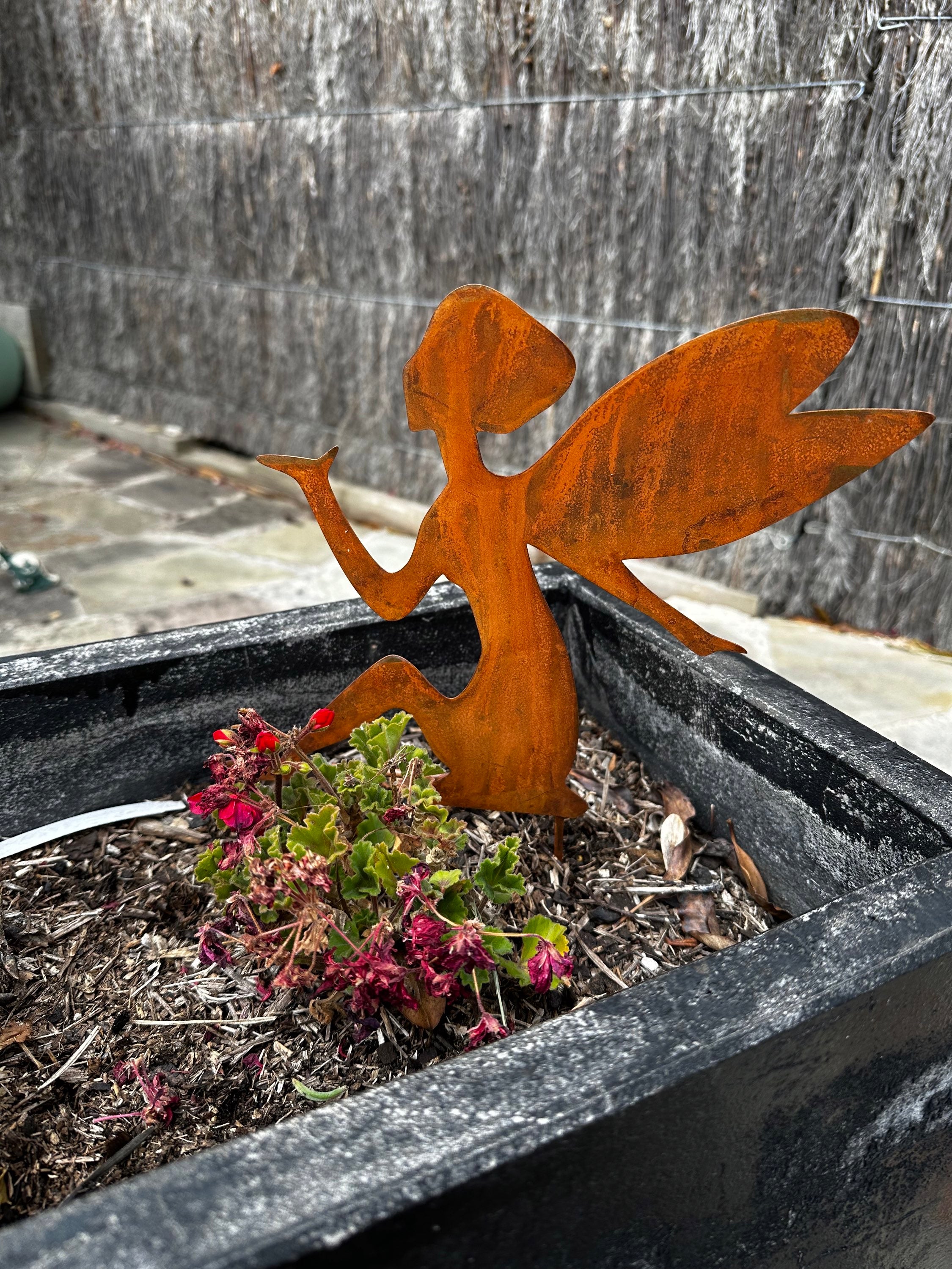 Set of 4 Corten Rusty Metal Fairy Stakes image 2