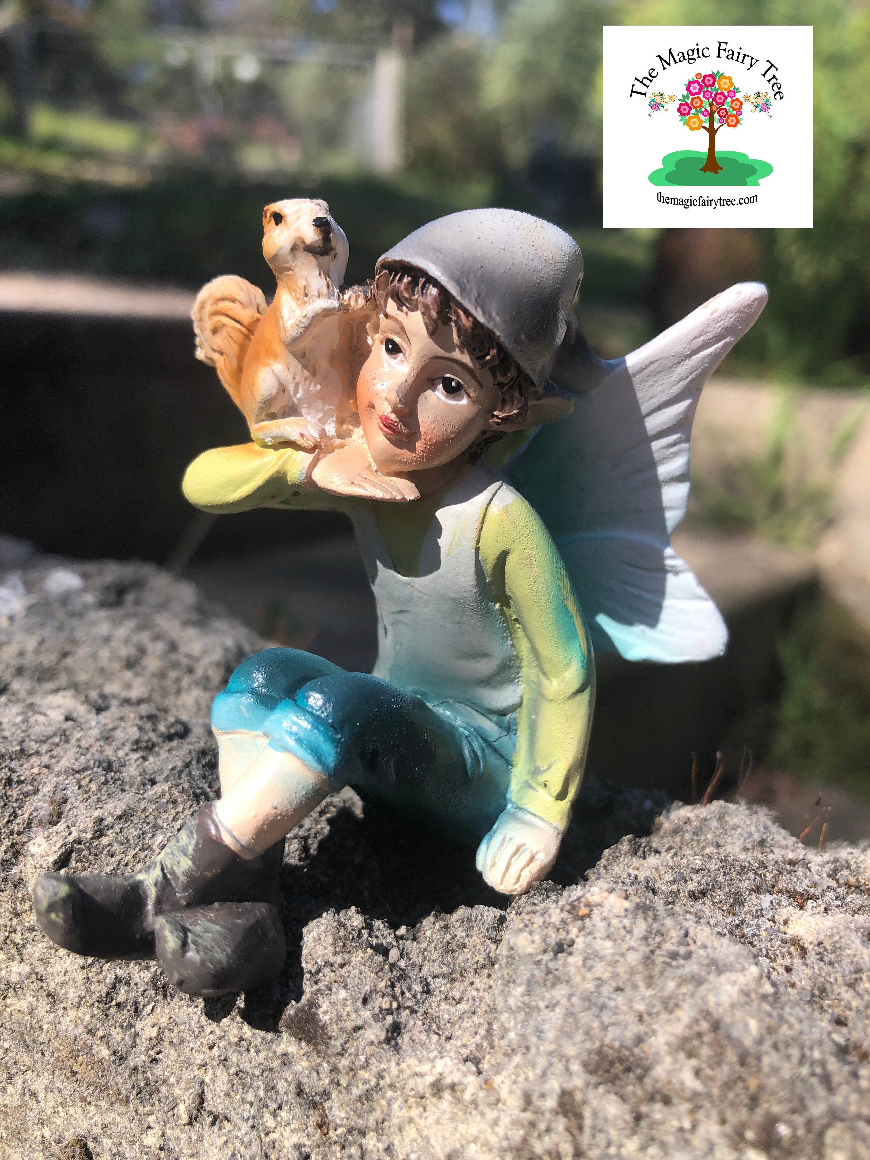 Sitting Elf Figurine with Squirrel or Bird image 1